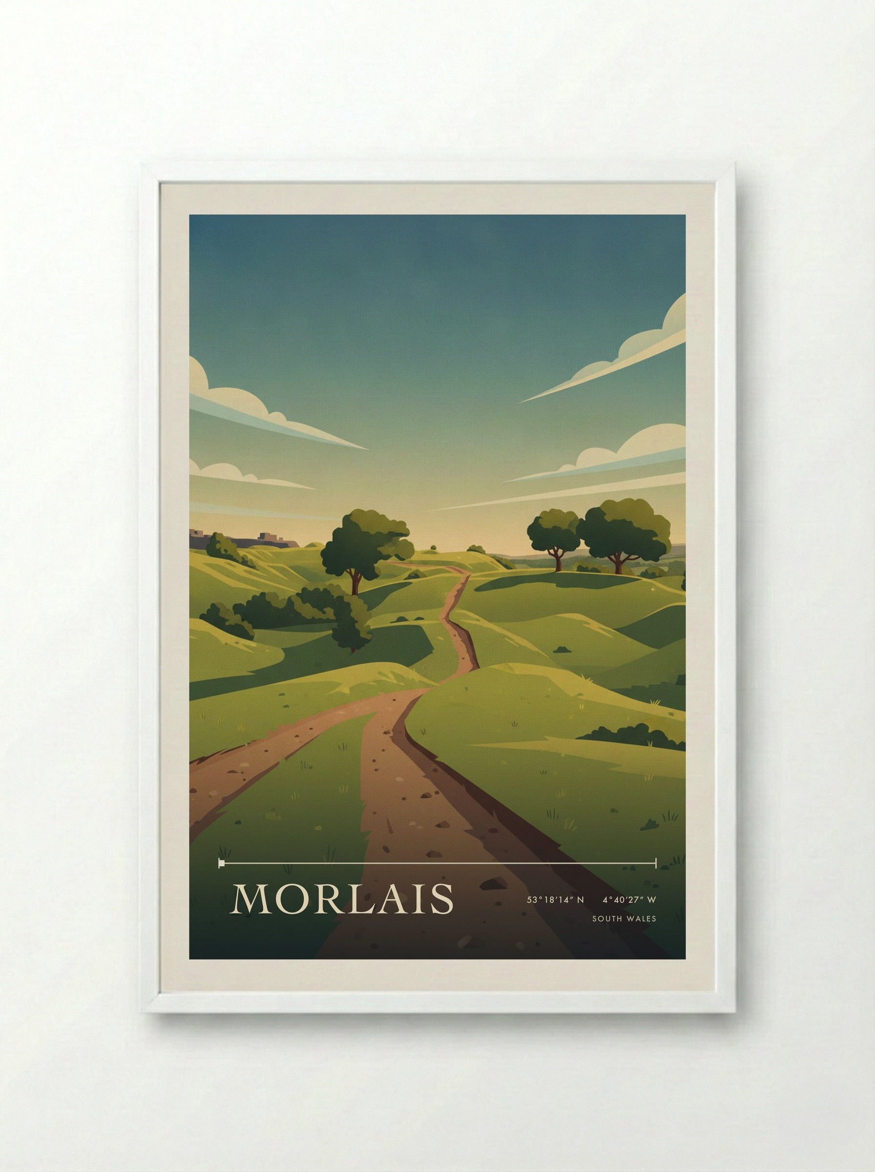 Morlais South Wales Wales Travel Poster - Framed Print White