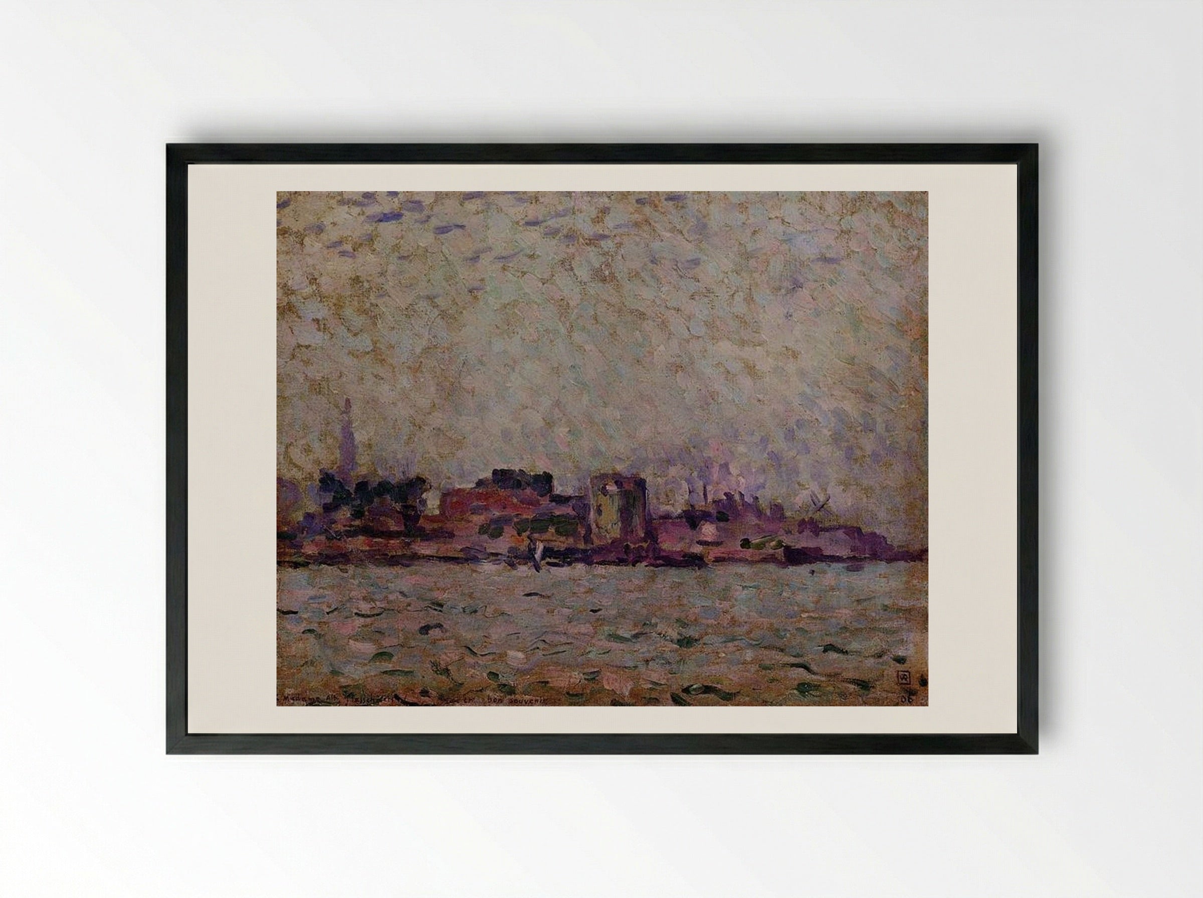 Morning Fog over the Port of Veer, Holland - Théo van Rysselberghe - Framed Print Black