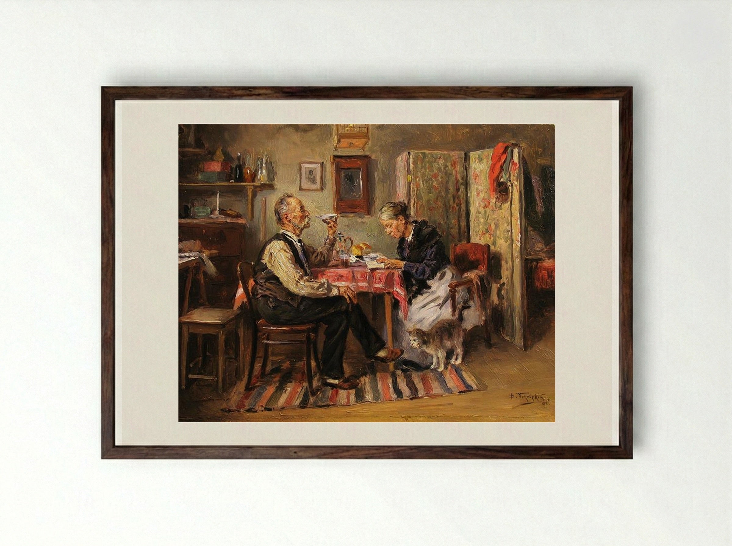 Morning Tea - Vladimir Makovsky - Framed Print Dark Wood