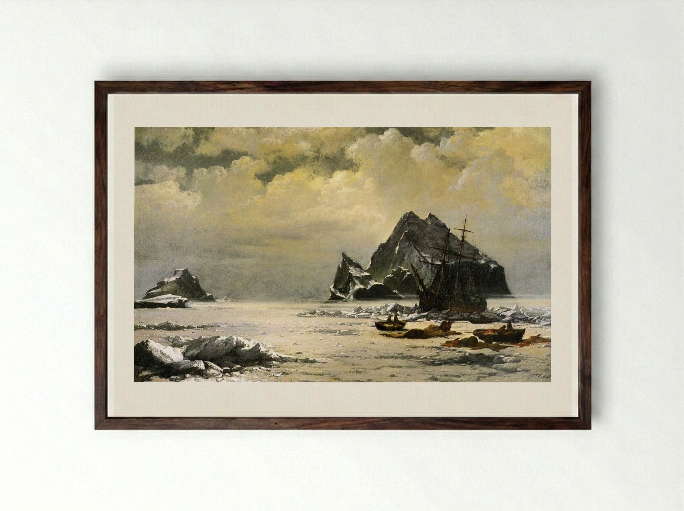 Morning on the Arctic Ice Fields - William Bradford - Framed Print Dark Wood