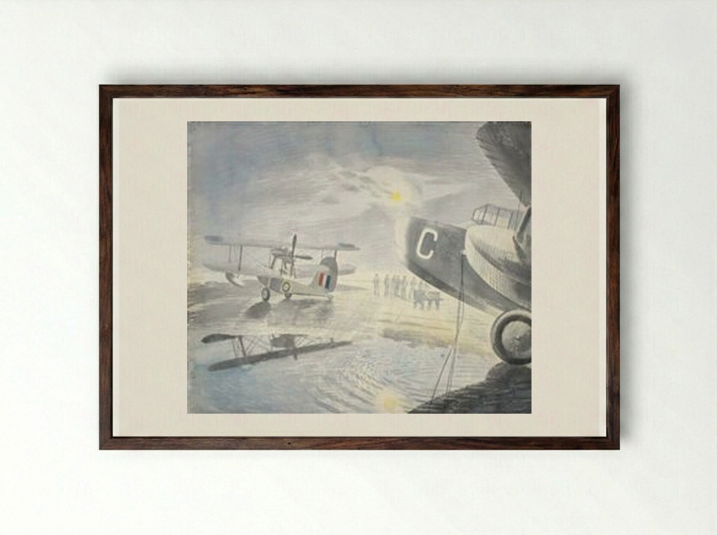 Morning on the Tarmac - Eric Ravilious - Framed Print Dark Wood