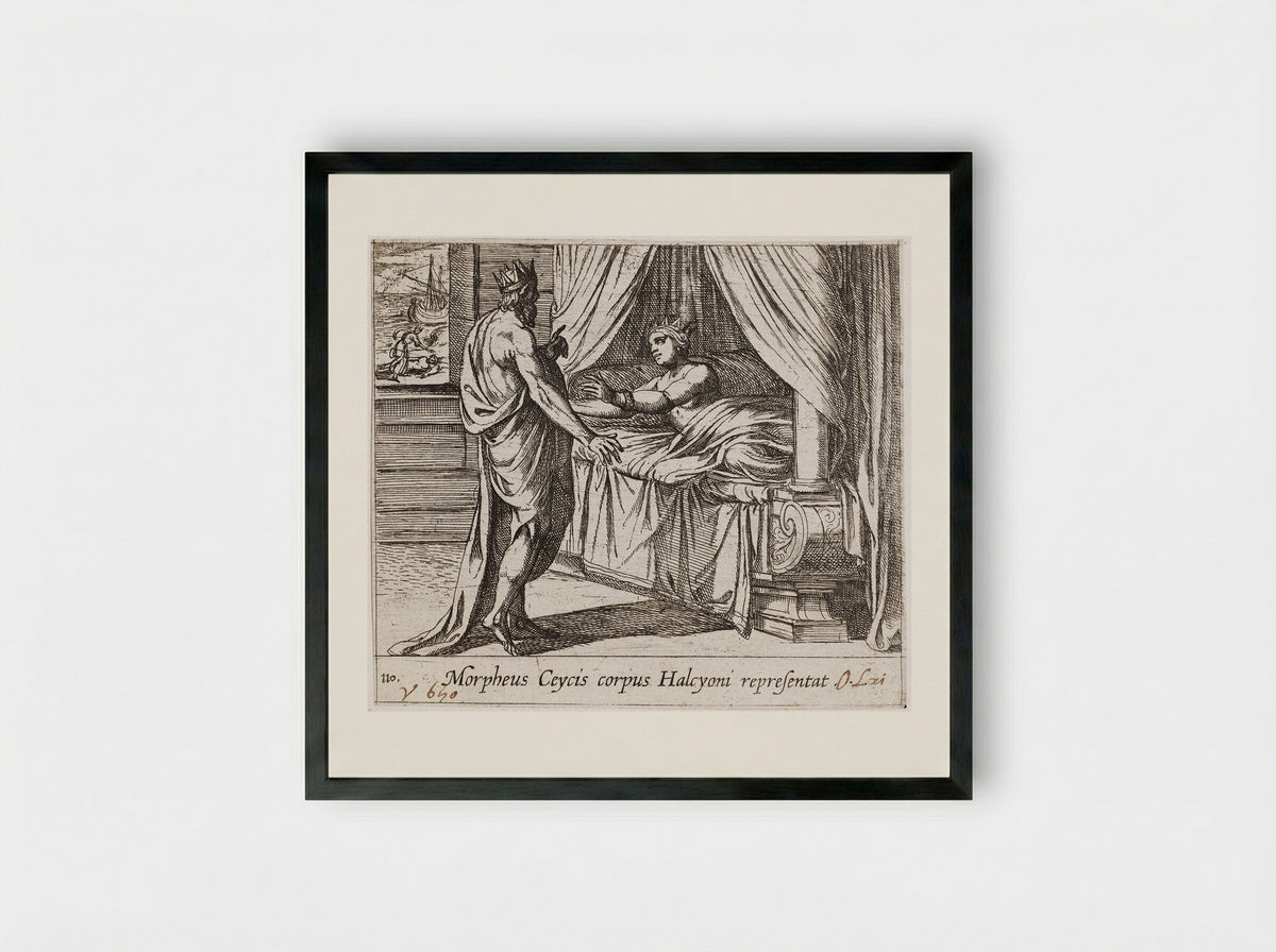 Morpheus, as Ceyx, Appearing to Alcyone - Antonio Tempesta - Framed Print Black
