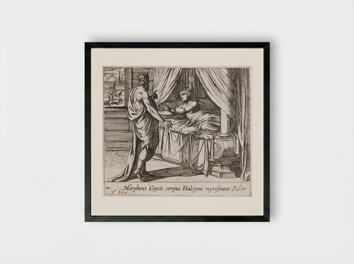 Morpheus, as Ceyx, Appearing to Alcyone - Antonio Tempesta - Framed Print Black