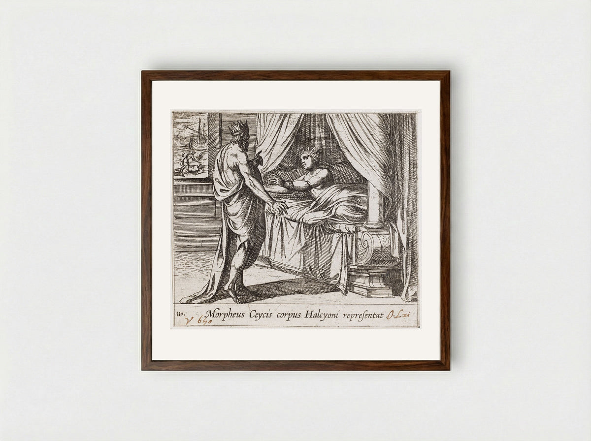 Morpheus, as Ceyx, Appearing to Alcyone - Antonio Tempesta - Framed Print Dark Wood