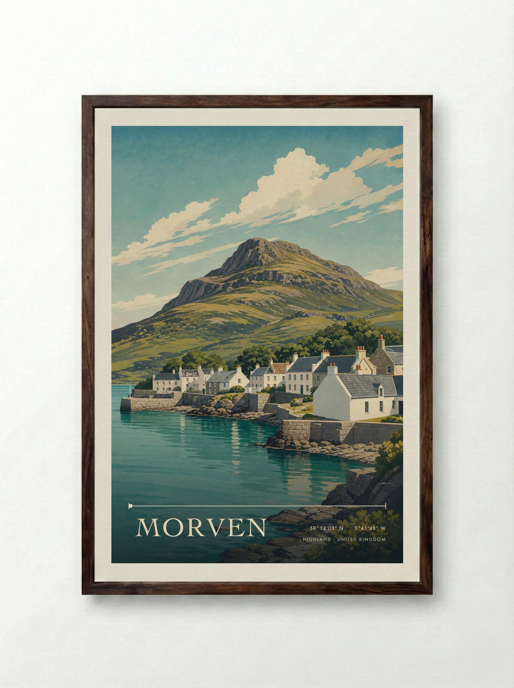 Morven Highland United Kingdom Travel Poster - Framed Print Dark Wood