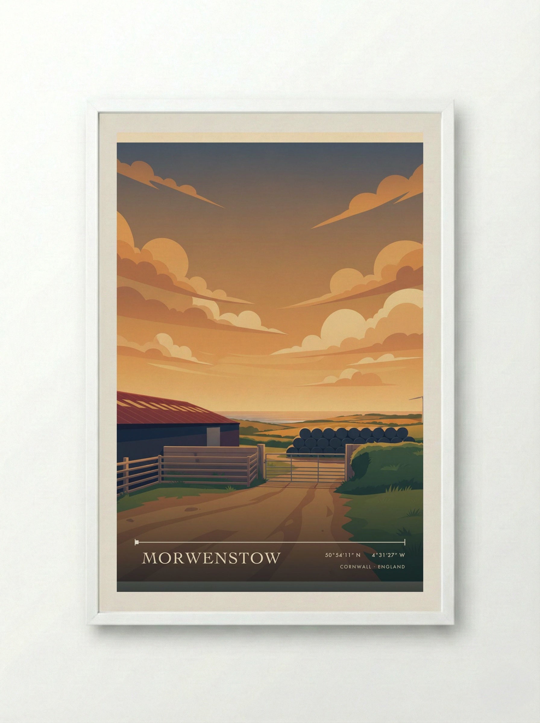 Morwenstow Cornwall England Travel Poster - Framed Print White