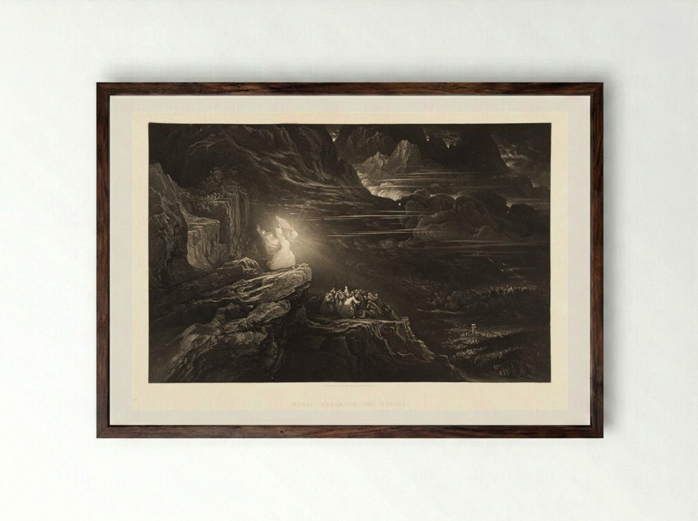 Moses Breaketh the Tables - John Martin - Framed Print Dark Wood