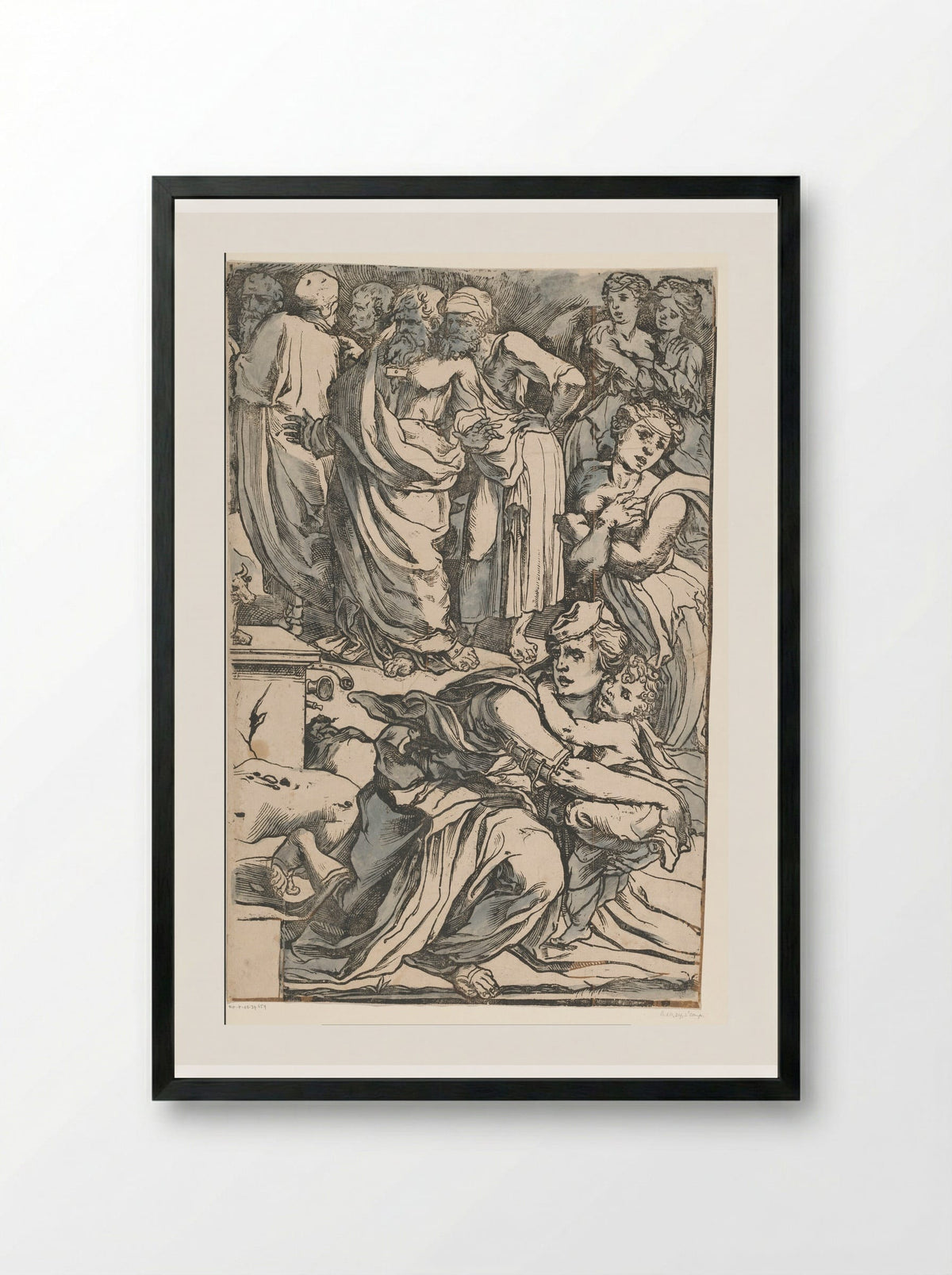 Moses Breaking the Tablets of the Law (Fourth Part) - Andrea Andreani - Framed Print Black