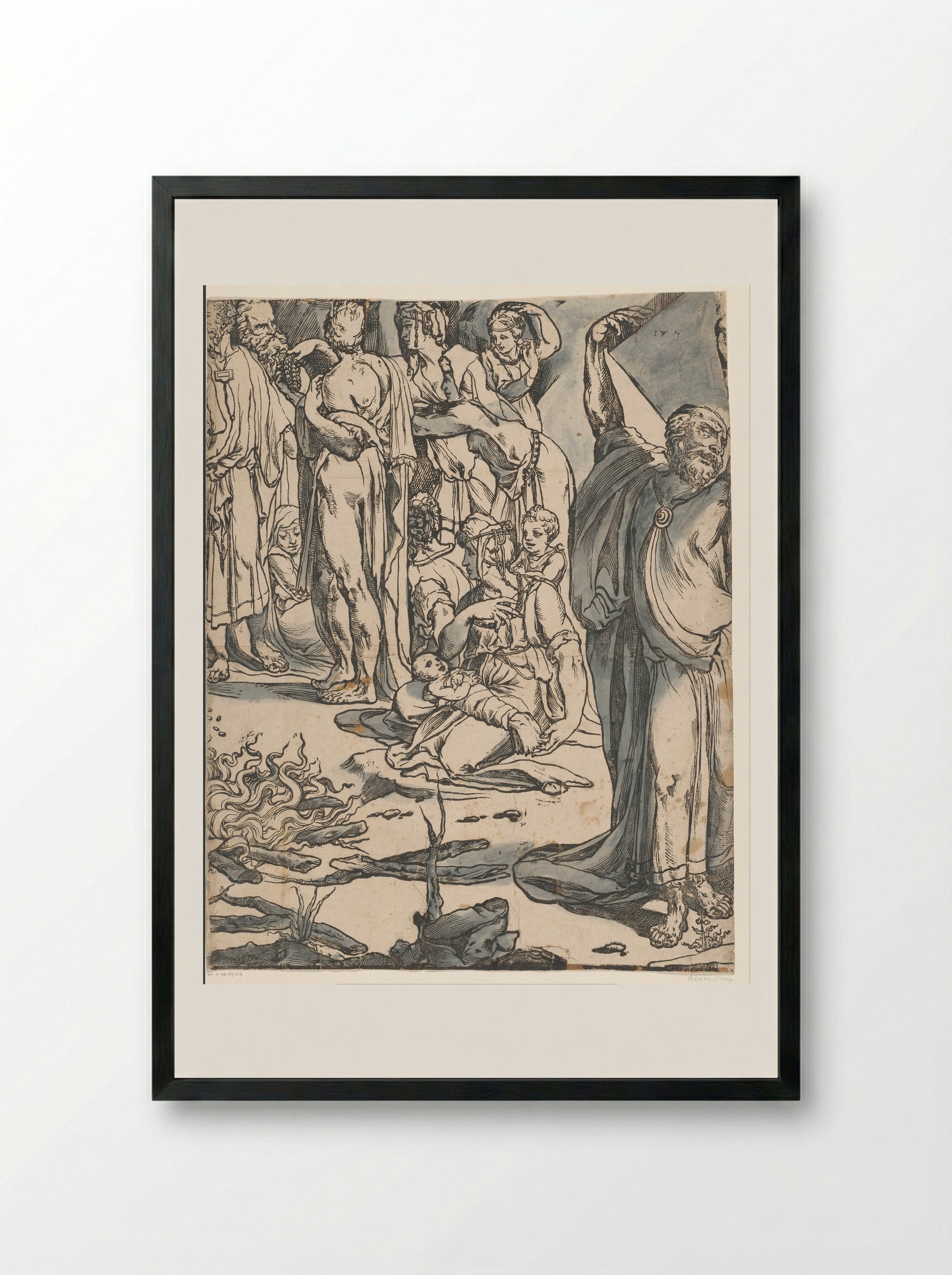 Moses Breaking the Tablets of the Law (Second Part) - Andrea Andreani - Framed Print Black