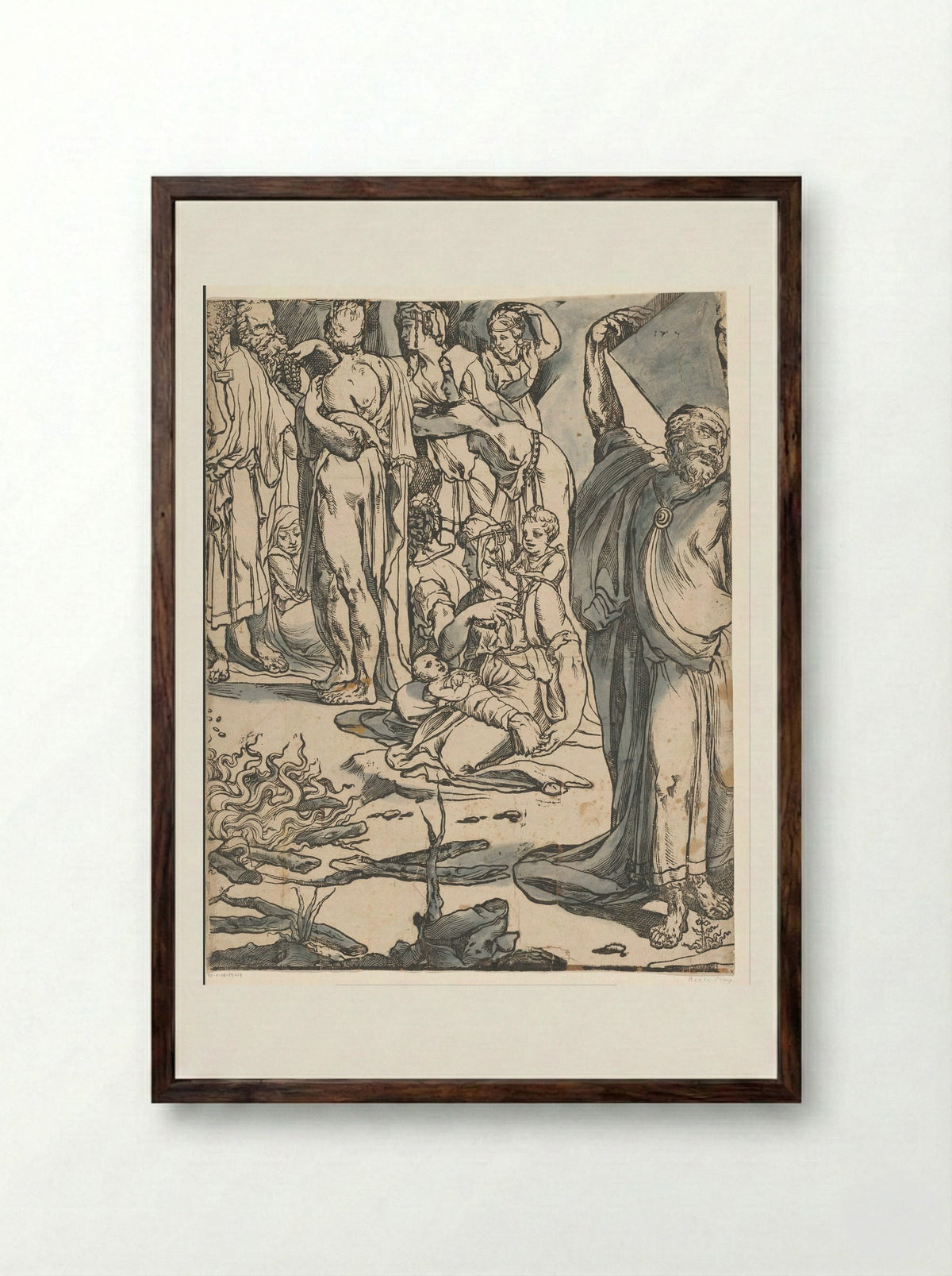 Moses Breaking the Tablets of the Law (Second Part) - Andrea Andreani - Framed Print Dark Wood