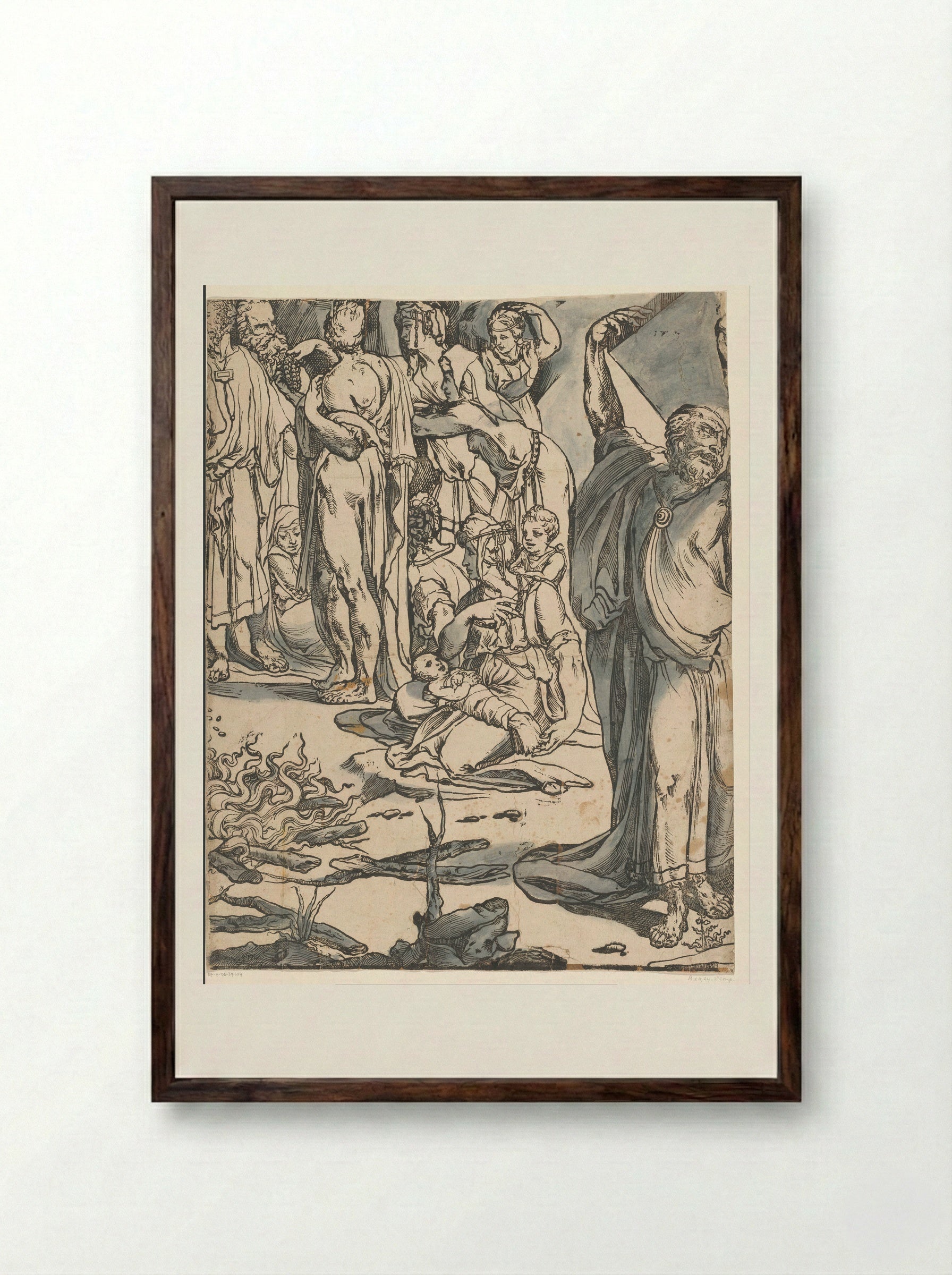 Moses Breaking the Tablets of the Law (Second Part) - Andrea Andreani - Framed Print Dark Wood