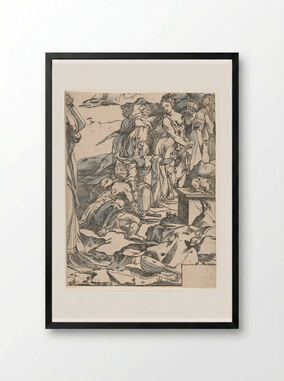 Moses Breaking the Tablets of the Law (Third Part) - Andrea Andreani - Framed Print Black