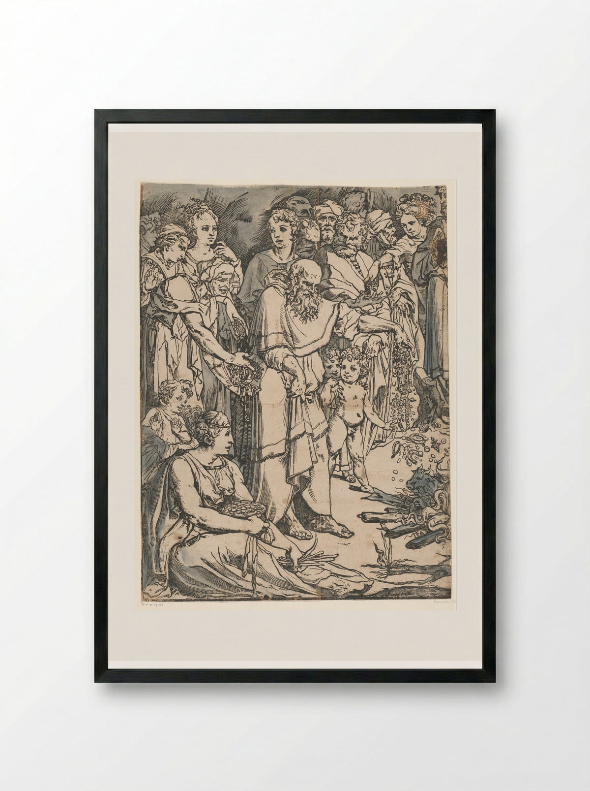 Moses Breaking the Tablets of the Law - Andrea Andreani - Framed Print Black
