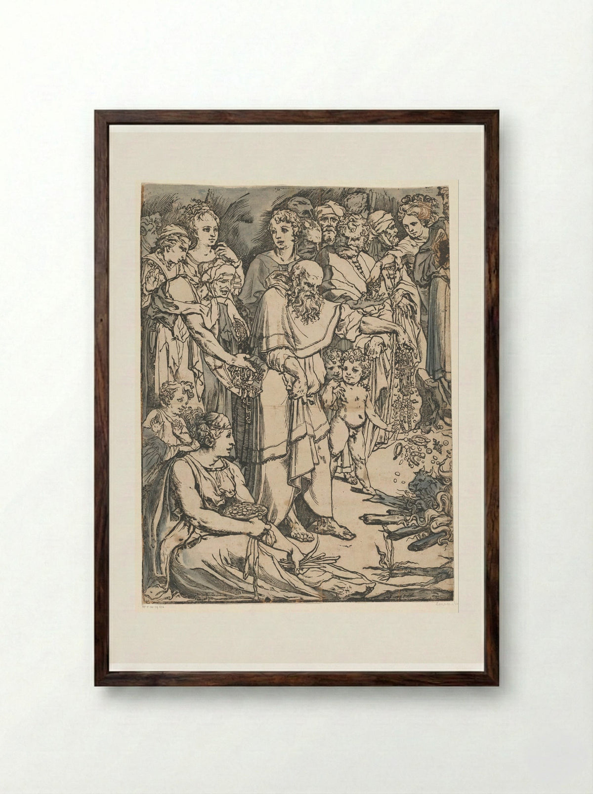 Moses Breaking the Tablets of the Law - Andrea Andreani - Framed Print Dark Wood