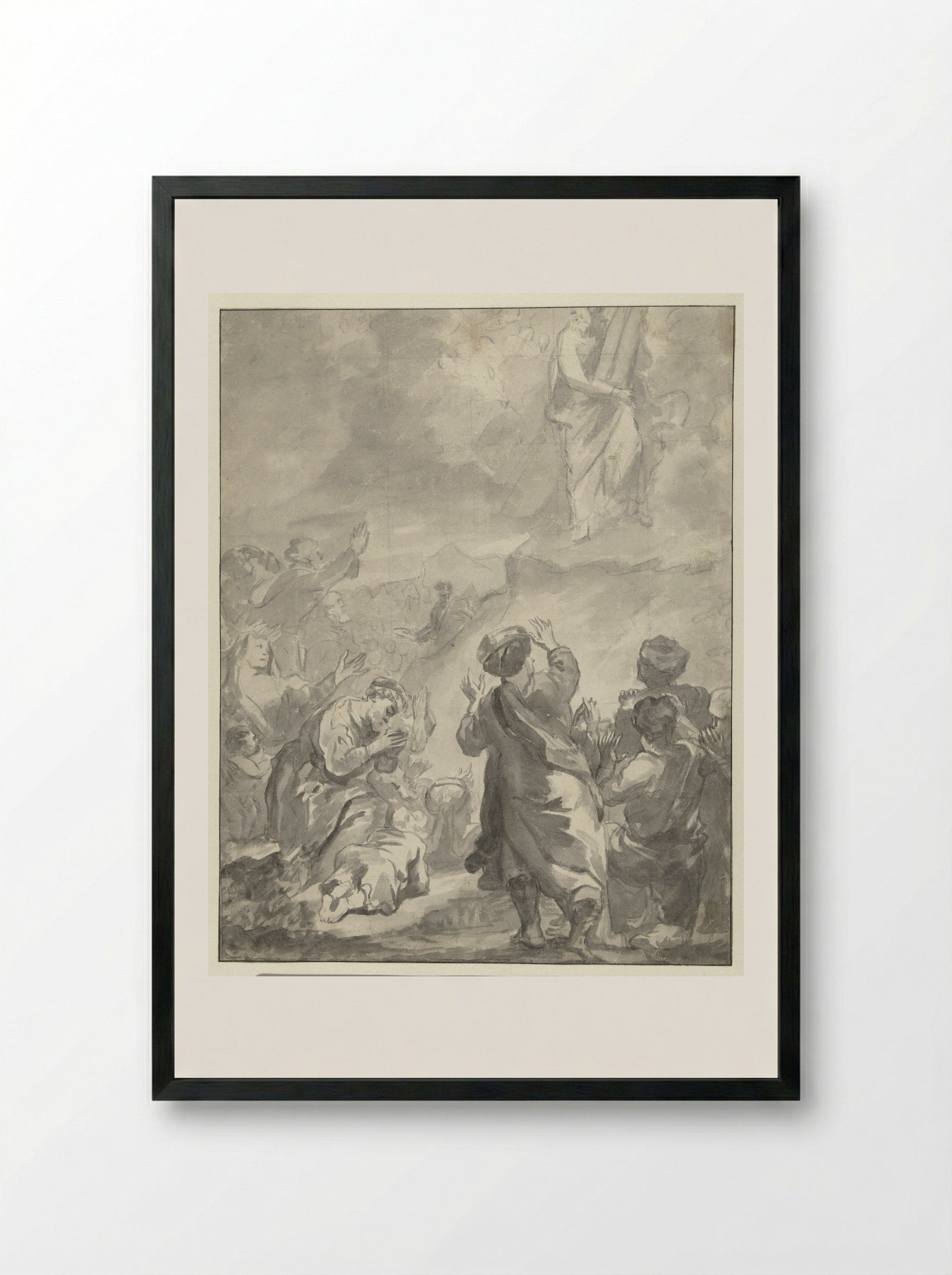Moses Descending from Mount Sinai with the Ten Commandments - Ferdinand Bol - Framed Print Black