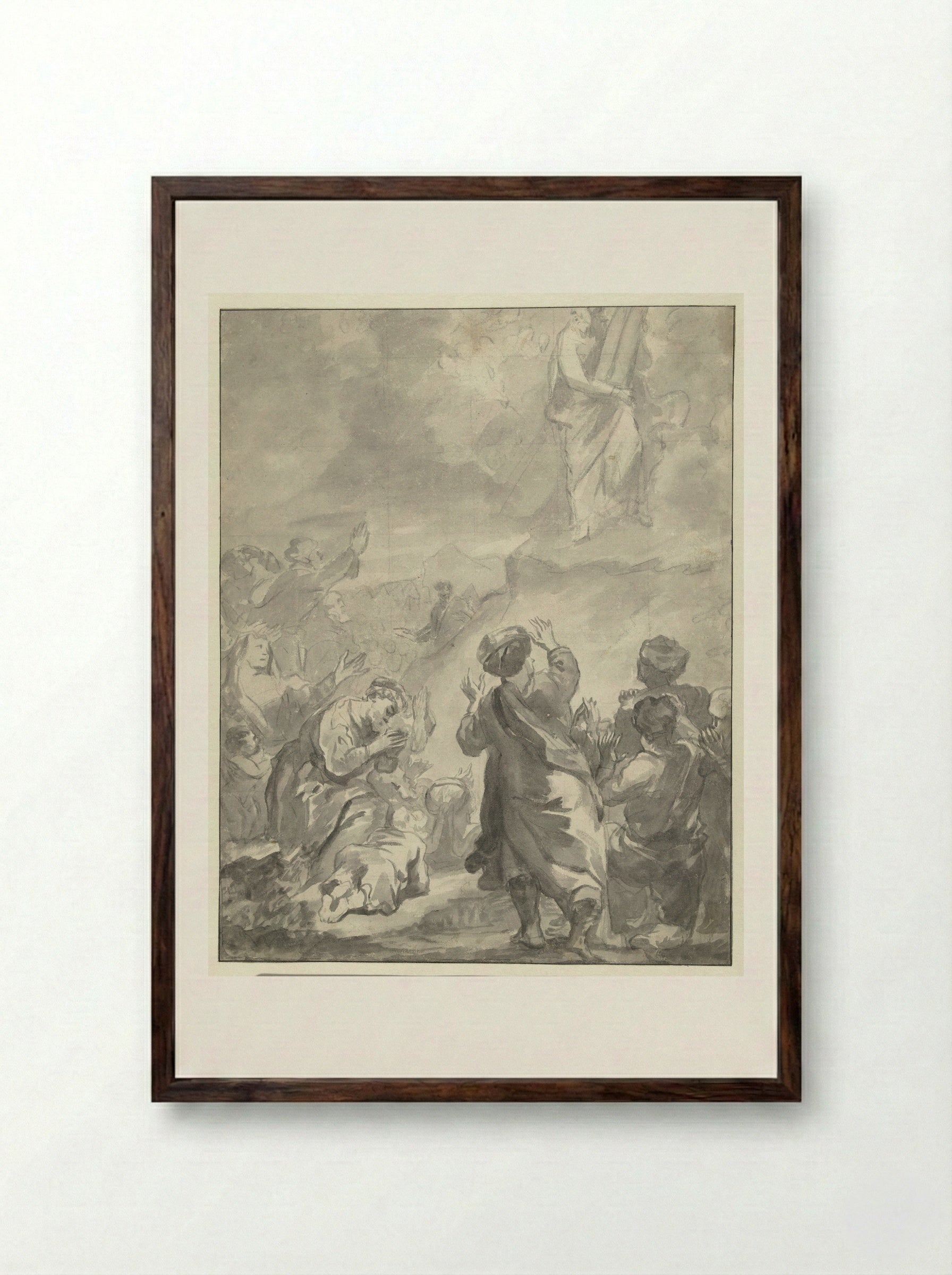 Moses Descending from Mount Sinai with the Ten Commandments - Ferdinand Bol - Framed Print Dark Wood