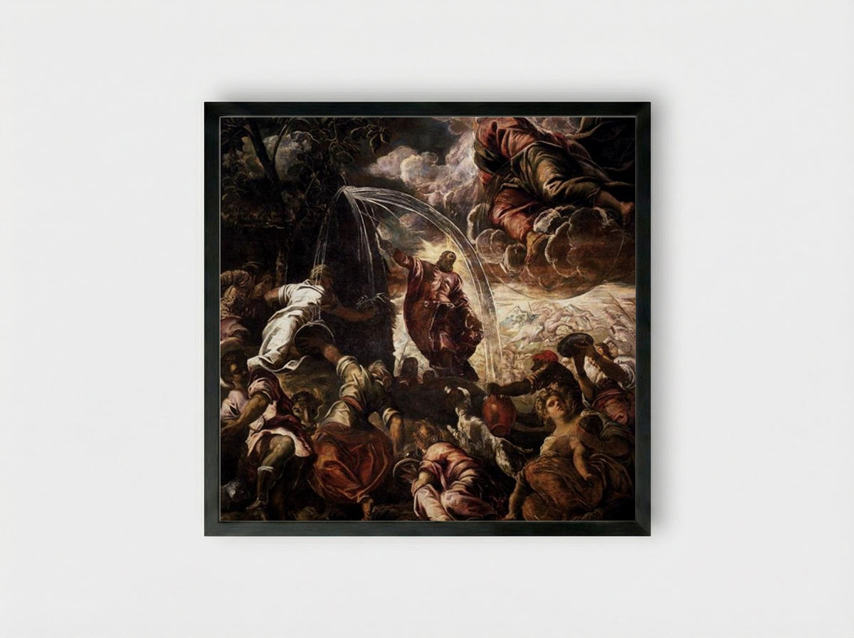 Moses Drawing Water from the Rock - Tintoretto - Framed Print Black