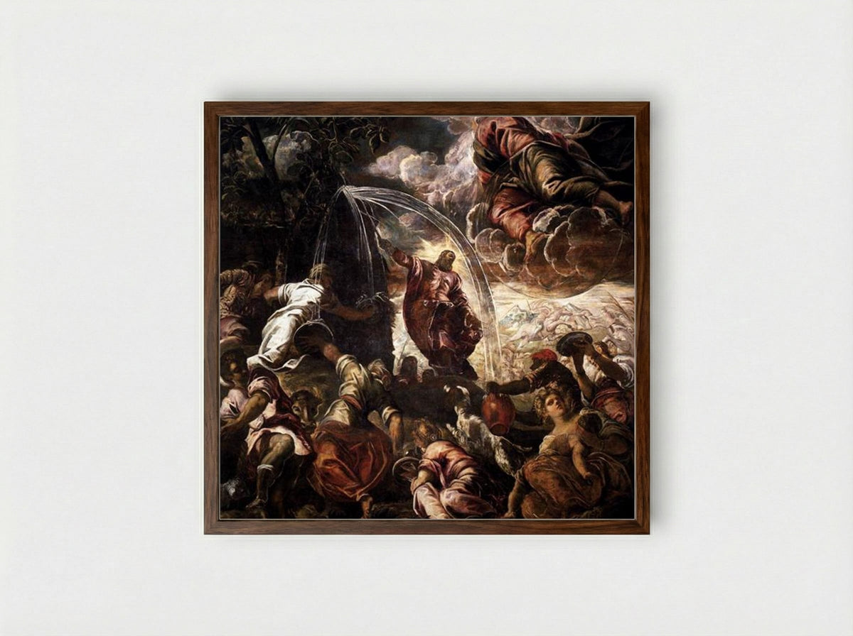 Moses Drawing Water from the Rock - Tintoretto - Framed Print Dark Wood