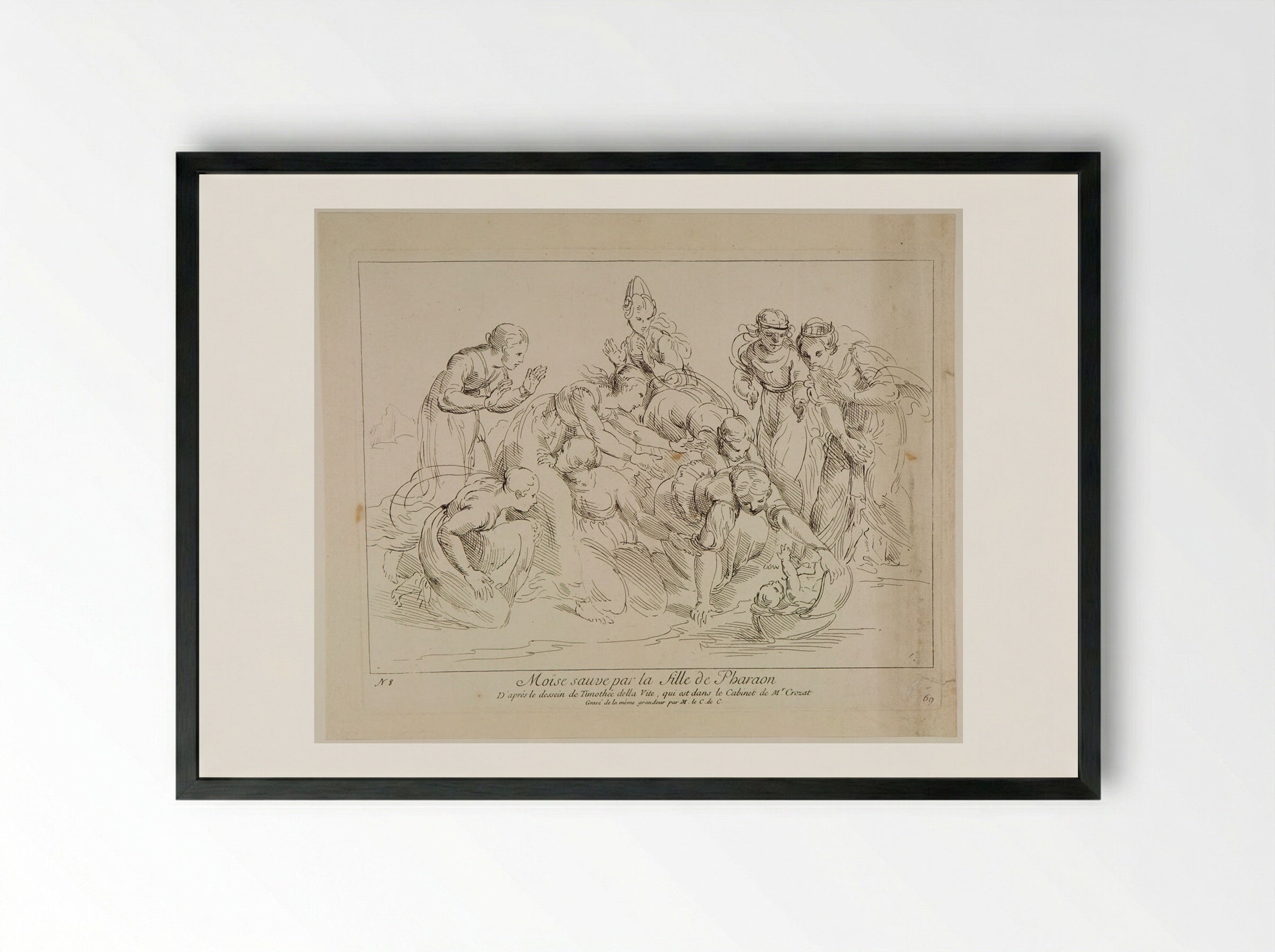 Moses Saved by the Daughter of Pharaoh - Anne Claude de Thubières, Comte de Caylus - Framed Print Black