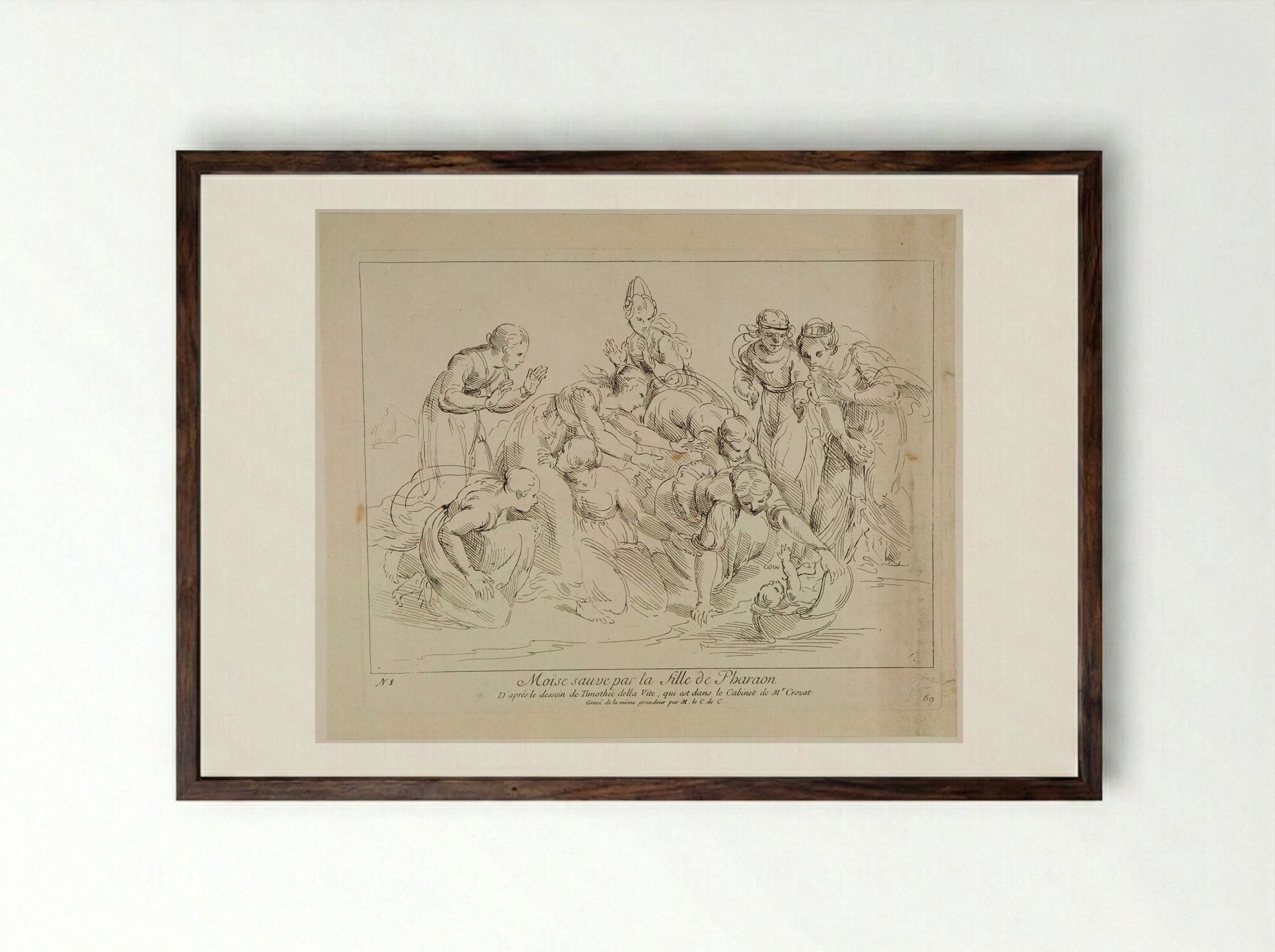 Moses Saved by the Daughter of Pharaoh - Anne Claude de Thubières, Comte de Caylus - Framed Print Dark Wood