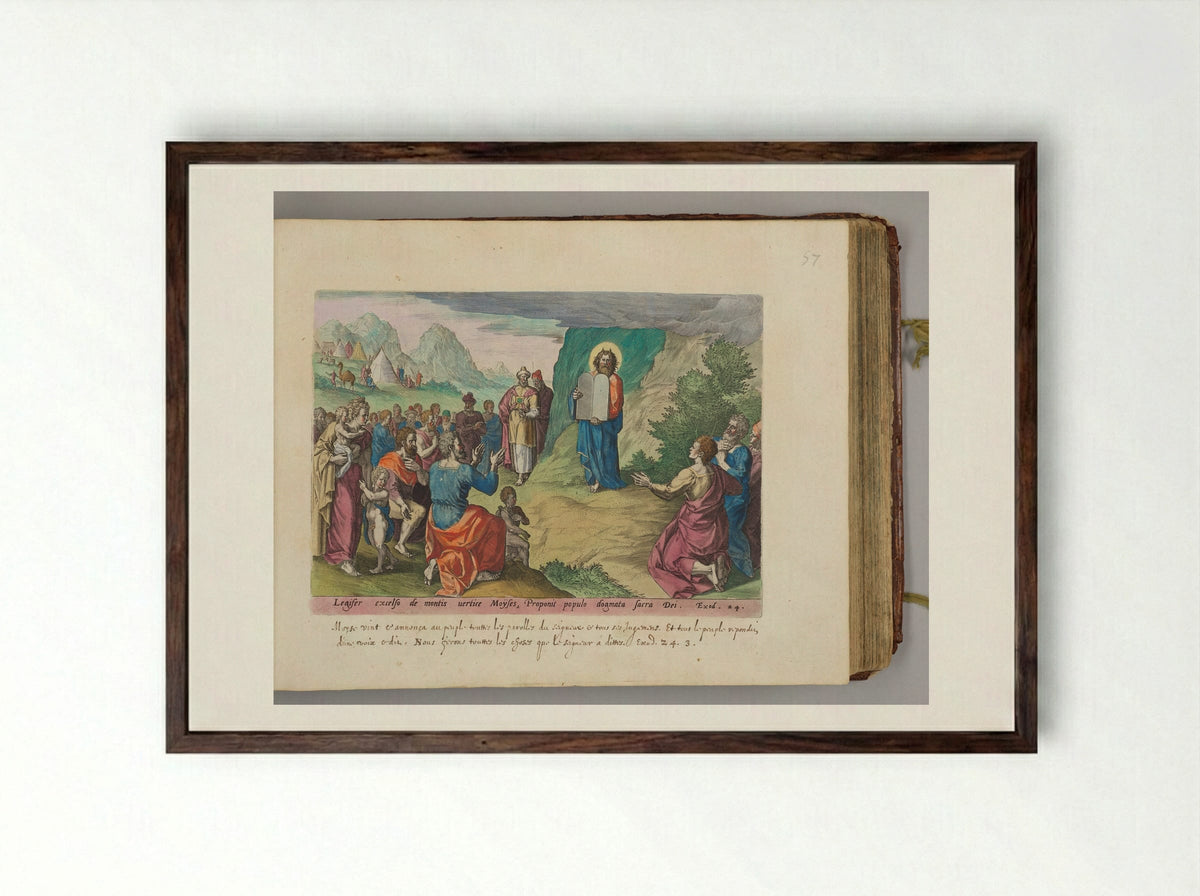 Moses Showing the Tables of the Law - Johann Sadeler I - Framed Print Dark Wood
