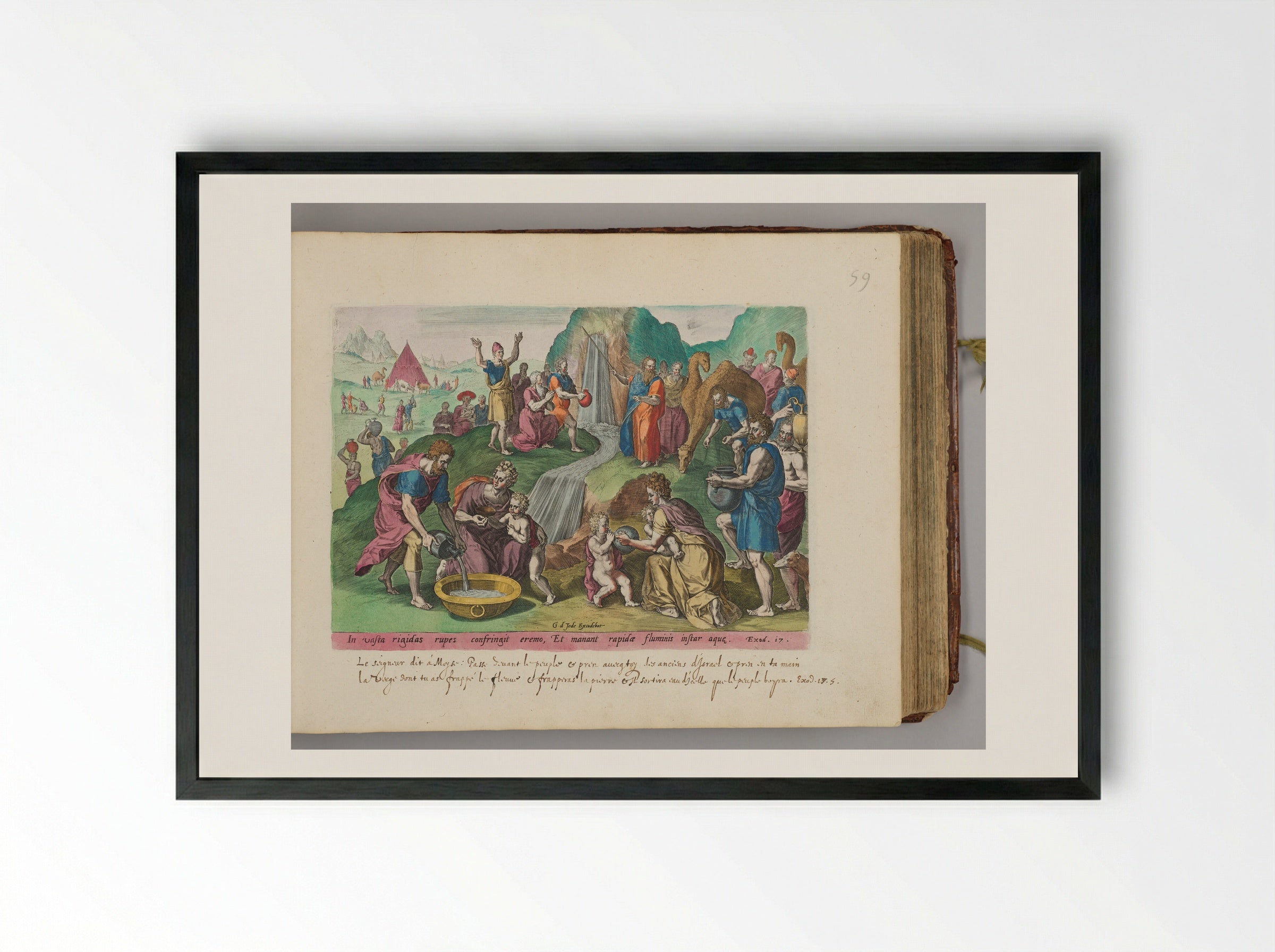 Moses Striking Water from the Rock - Johann Sadeler I - Framed Print Black