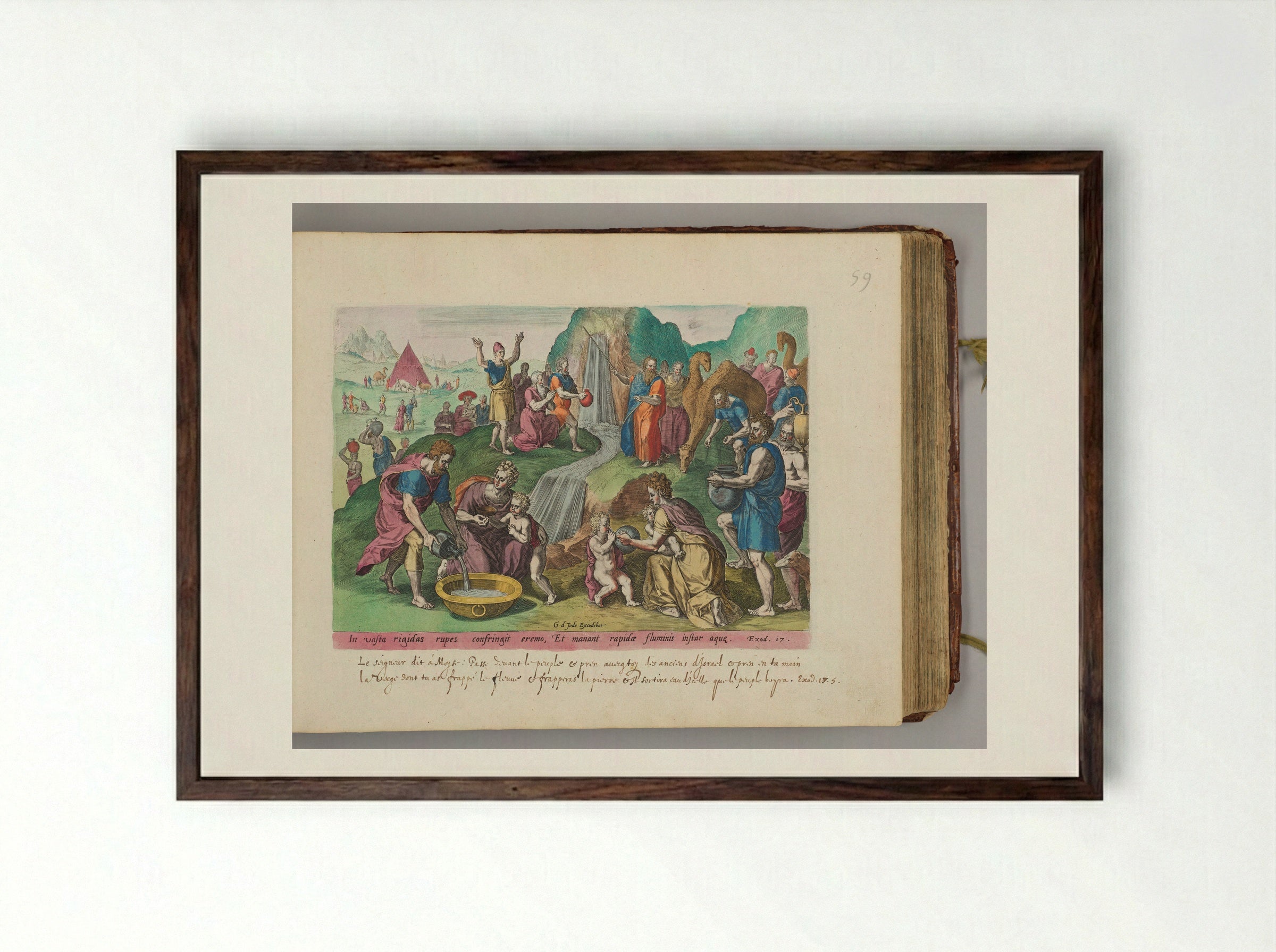Moses Striking Water from the Rock - Johann Sadeler I - Framed Print Dark Wood