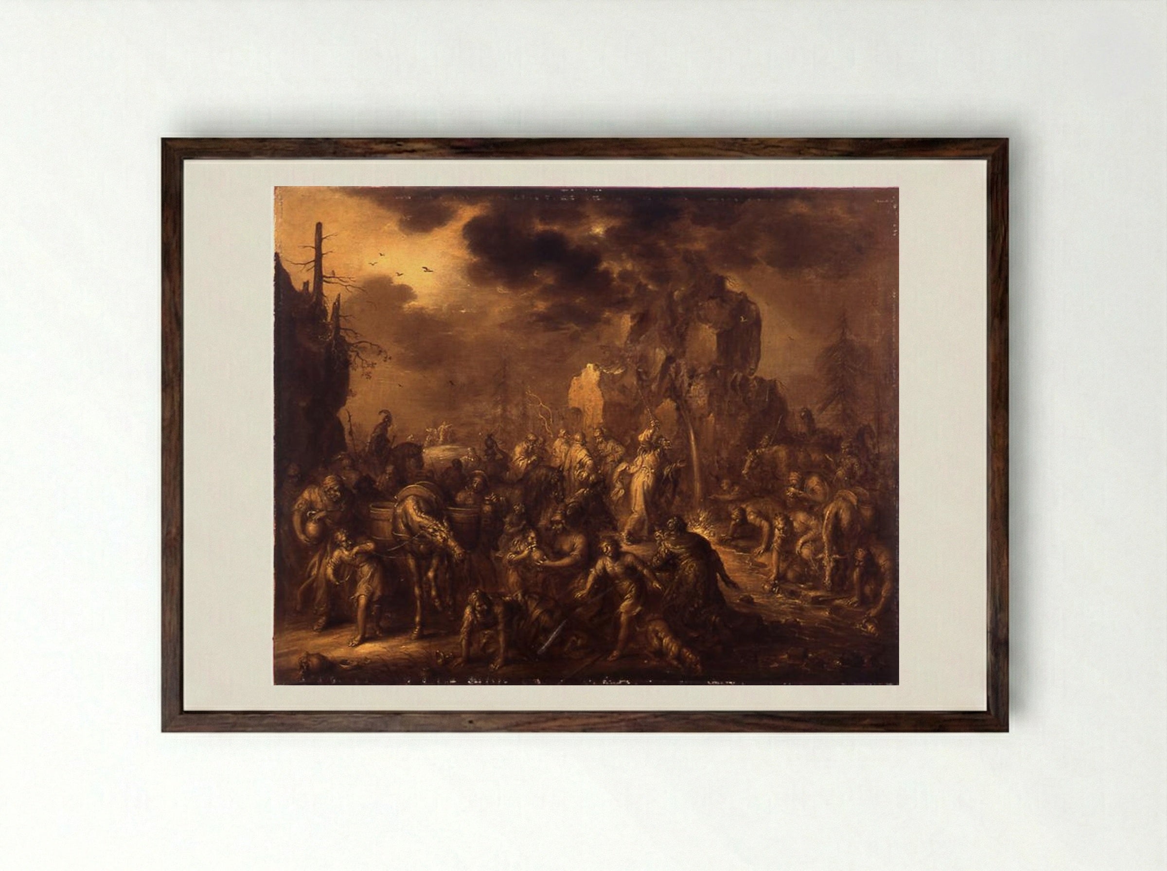 Moses Striking the Rock - Adriaen van de Venne - Framed Print Dark Wood