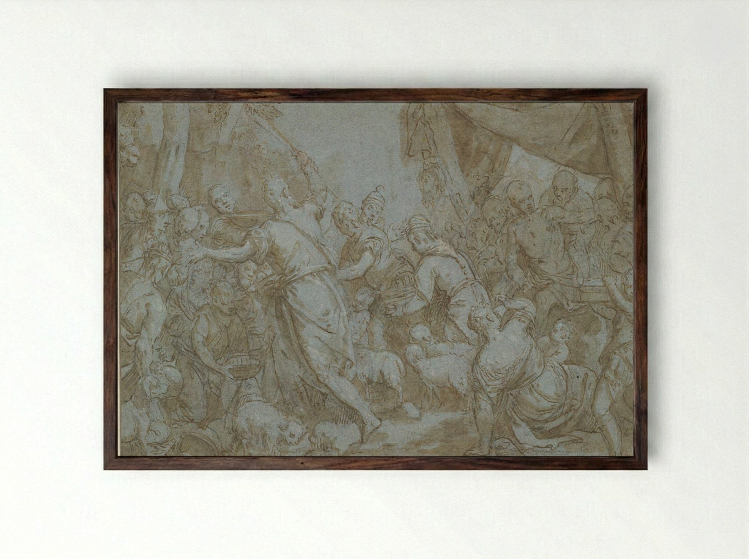 Moses Striking the Rock - Carletto Caliari - Framed Print Dark Wood