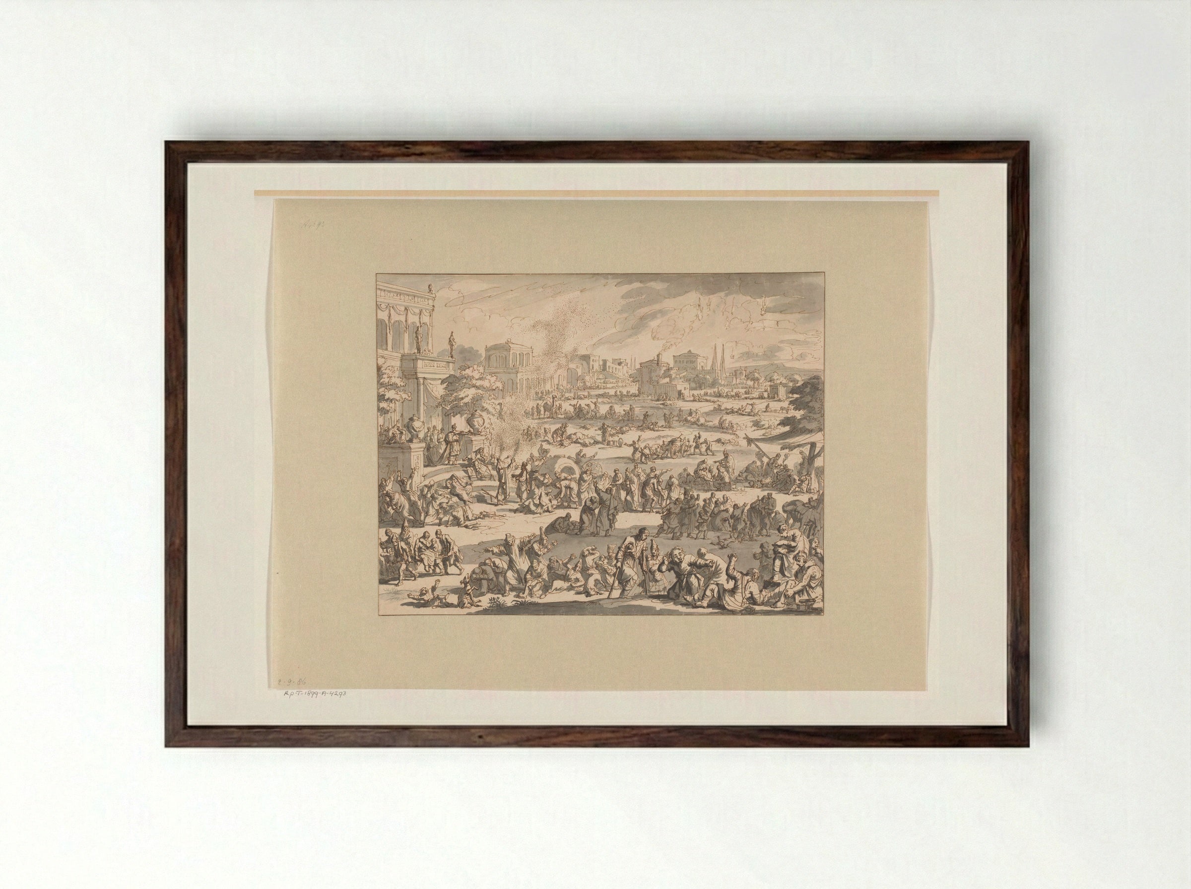 Moses and Aaron Calling Down Plagues upon the Egyptians - Jan Luyken - Framed Print Dark Wood