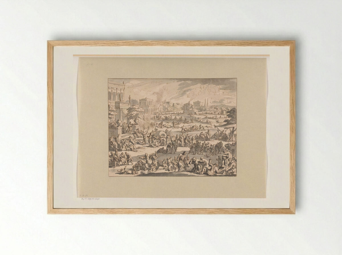 Moses and Aaron Calling Down Plagues upon the Egyptians - Jan Luyken - Framed Print Wood