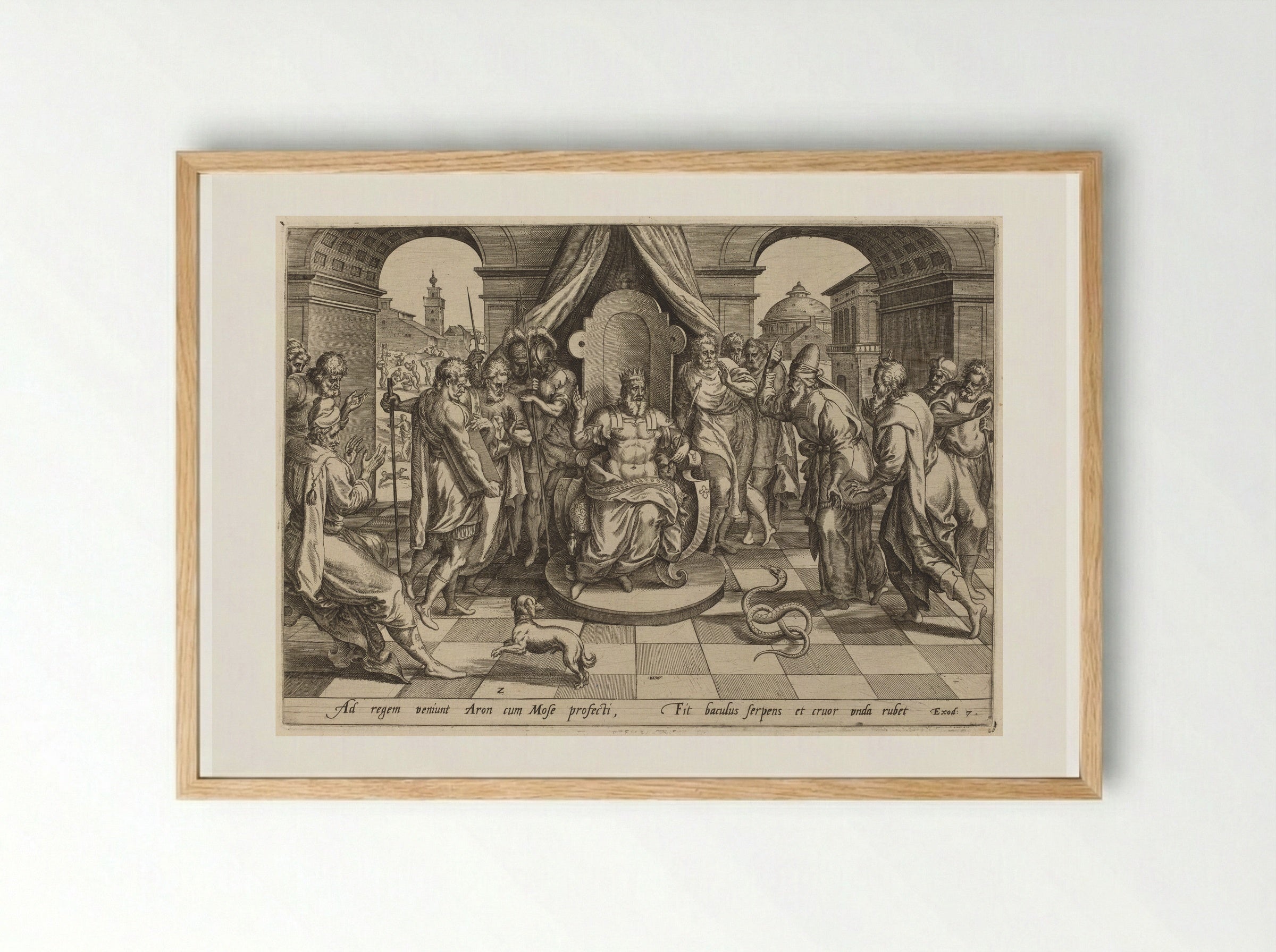 Moses and Aaron before Pharaoh - Johannes Wierix - Framed Print Wood