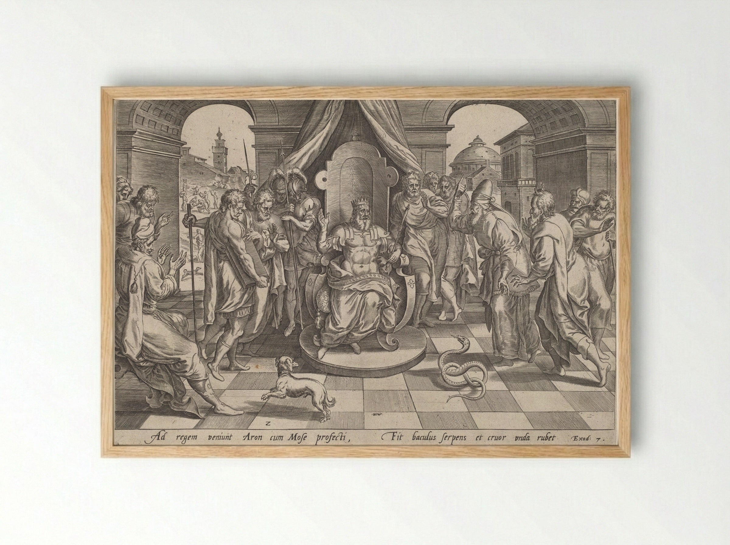 Moses and Aaron before the Pharaoh - Johannes Wierix - Framed Print Wood