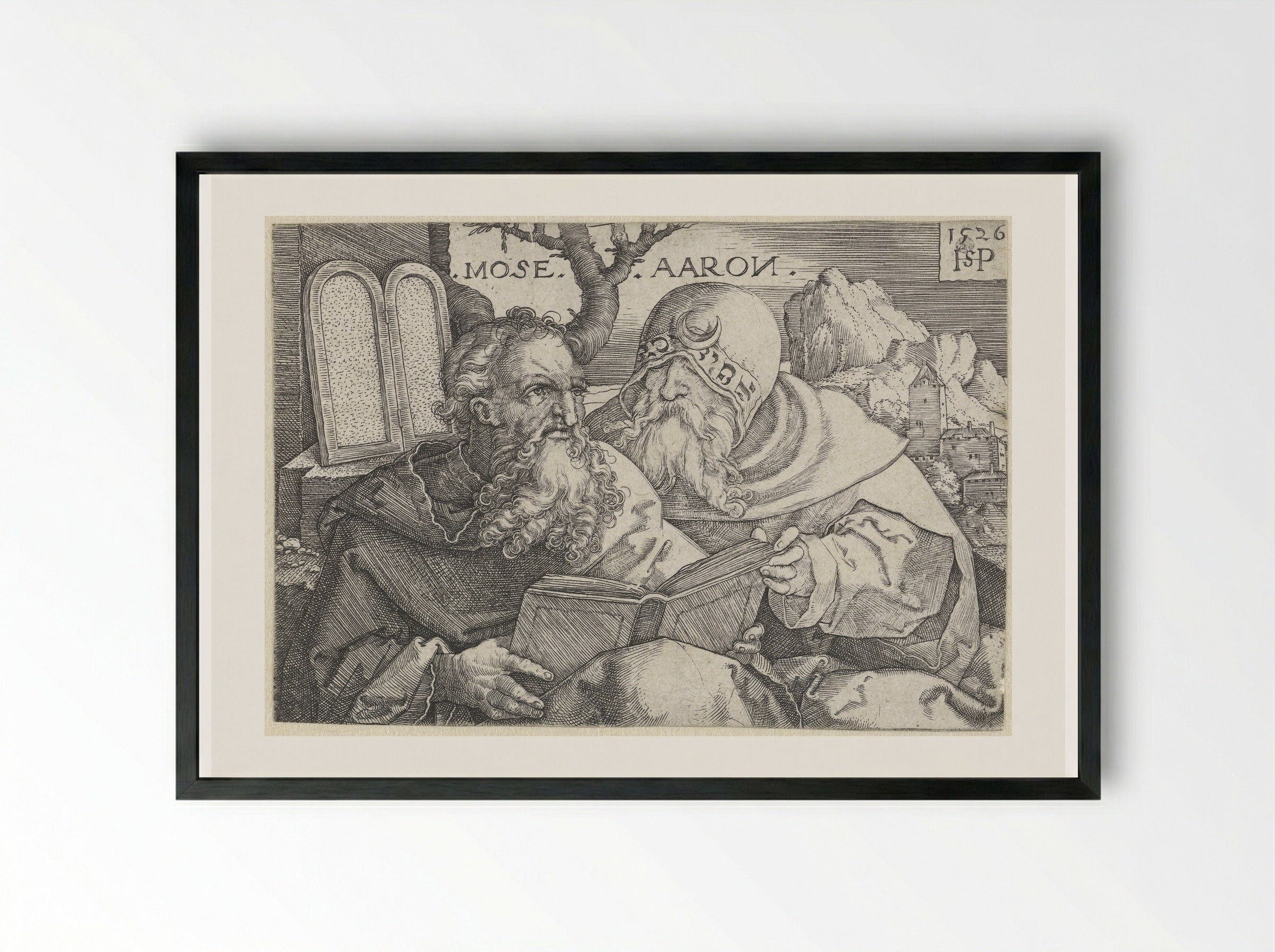 Moses and Aaron - Hans Sebald Beham - Framed Print Black