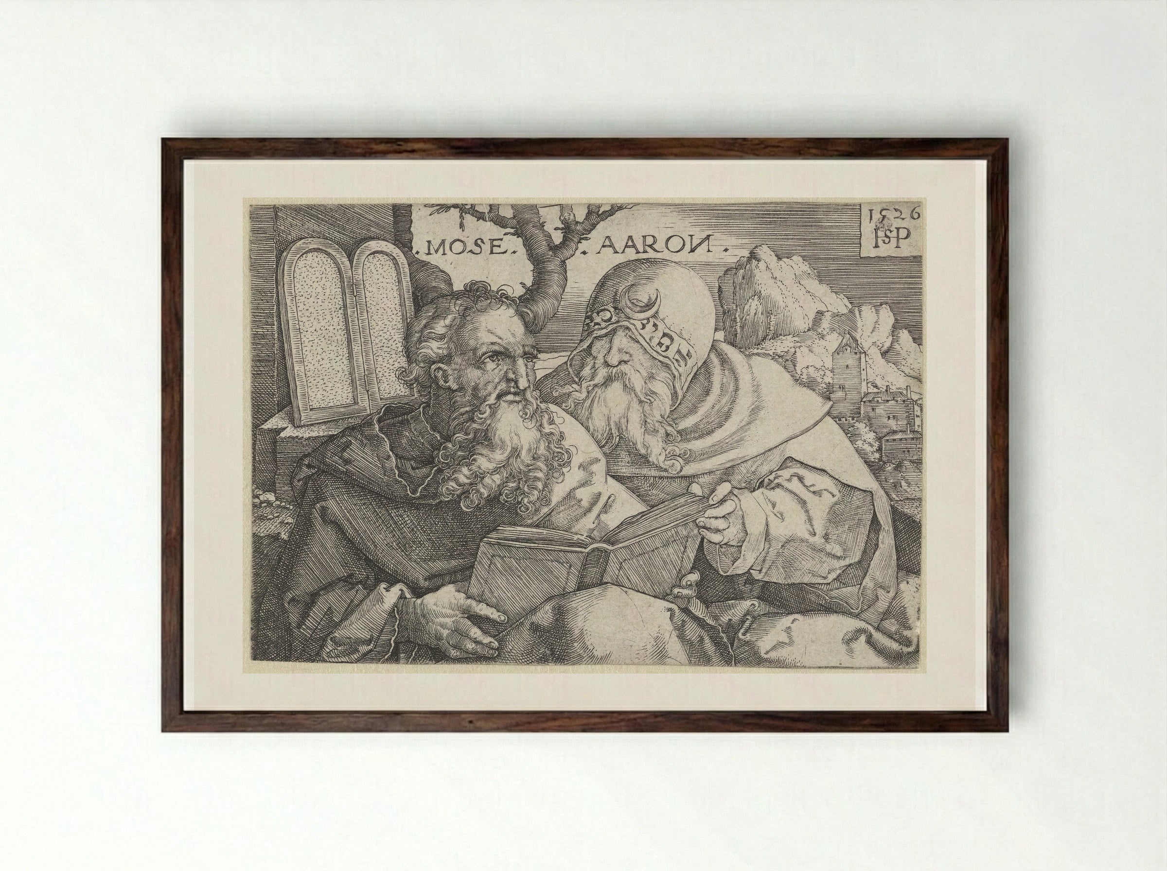 Moses and Aaron - Hans Sebald Beham - Framed Print Dark Wood