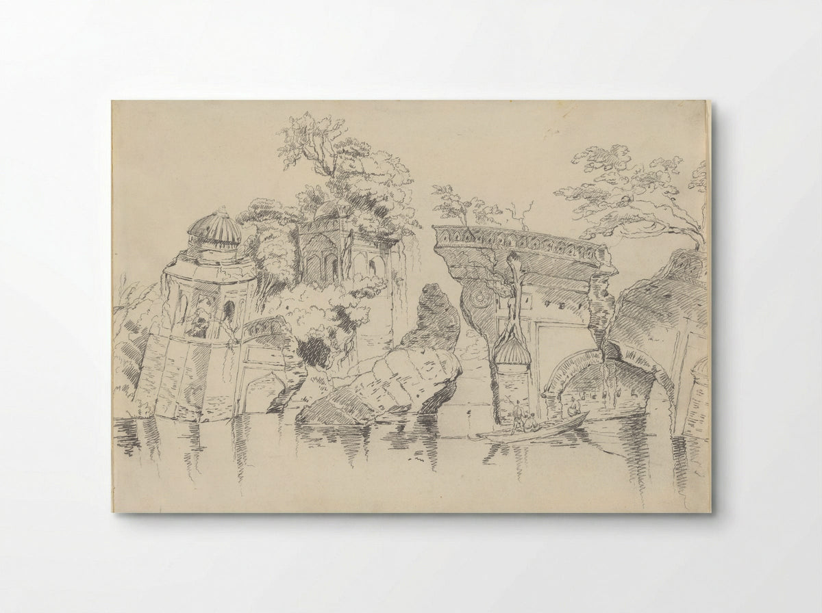 Mosque and Cuttra on the Banks of the Buragunza, Dacca - George Chinnery - Poster