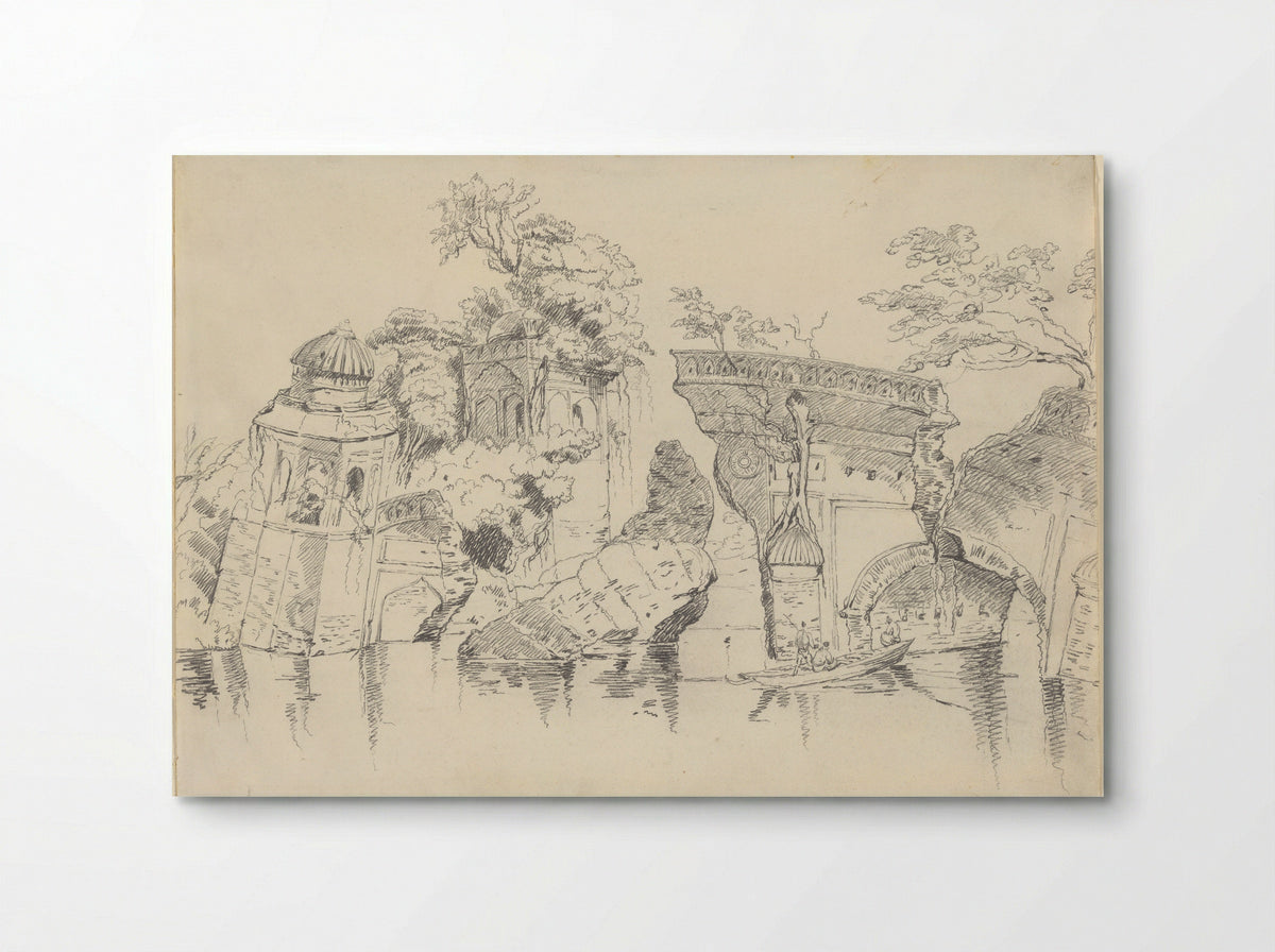 Mosque and Cuttra on the Banks of the Buragunza, Dacca - George Chinnery - Poster