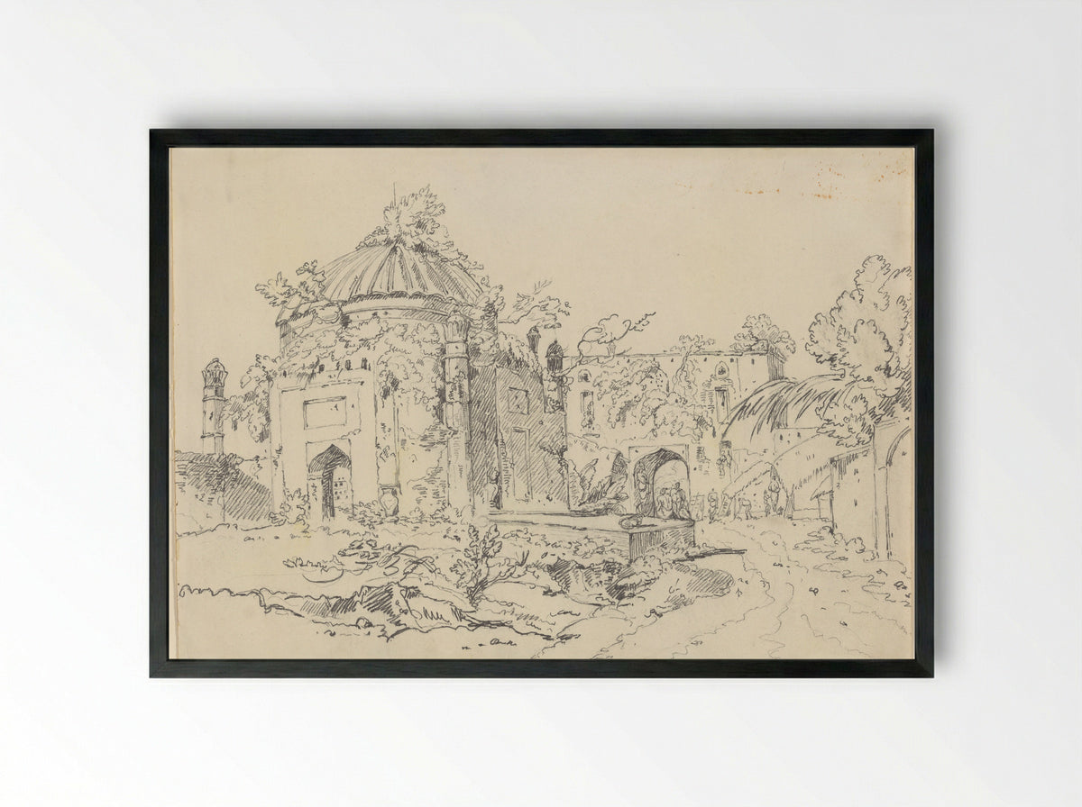Mosque of Syaf Khan, Dacca - George Chinnery - Framed Print Black
