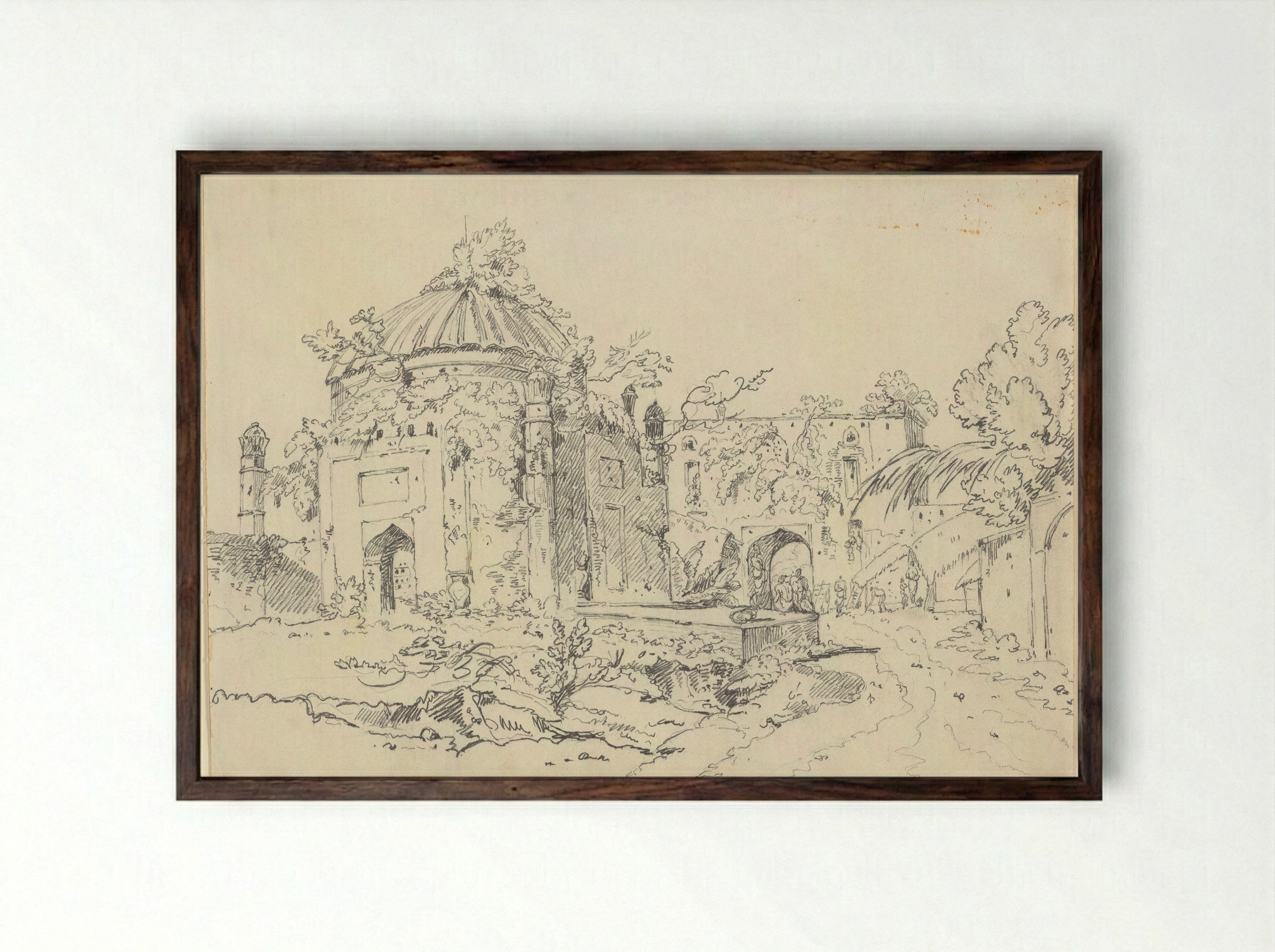 Mosque of Syaf Khan, Dacca - George Chinnery - Framed Print Dark Wood