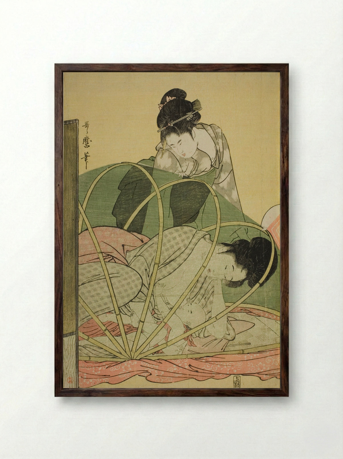 Mosquito Net for a Baby - Kitagawa Utamaro - Framed Print Dark Wood