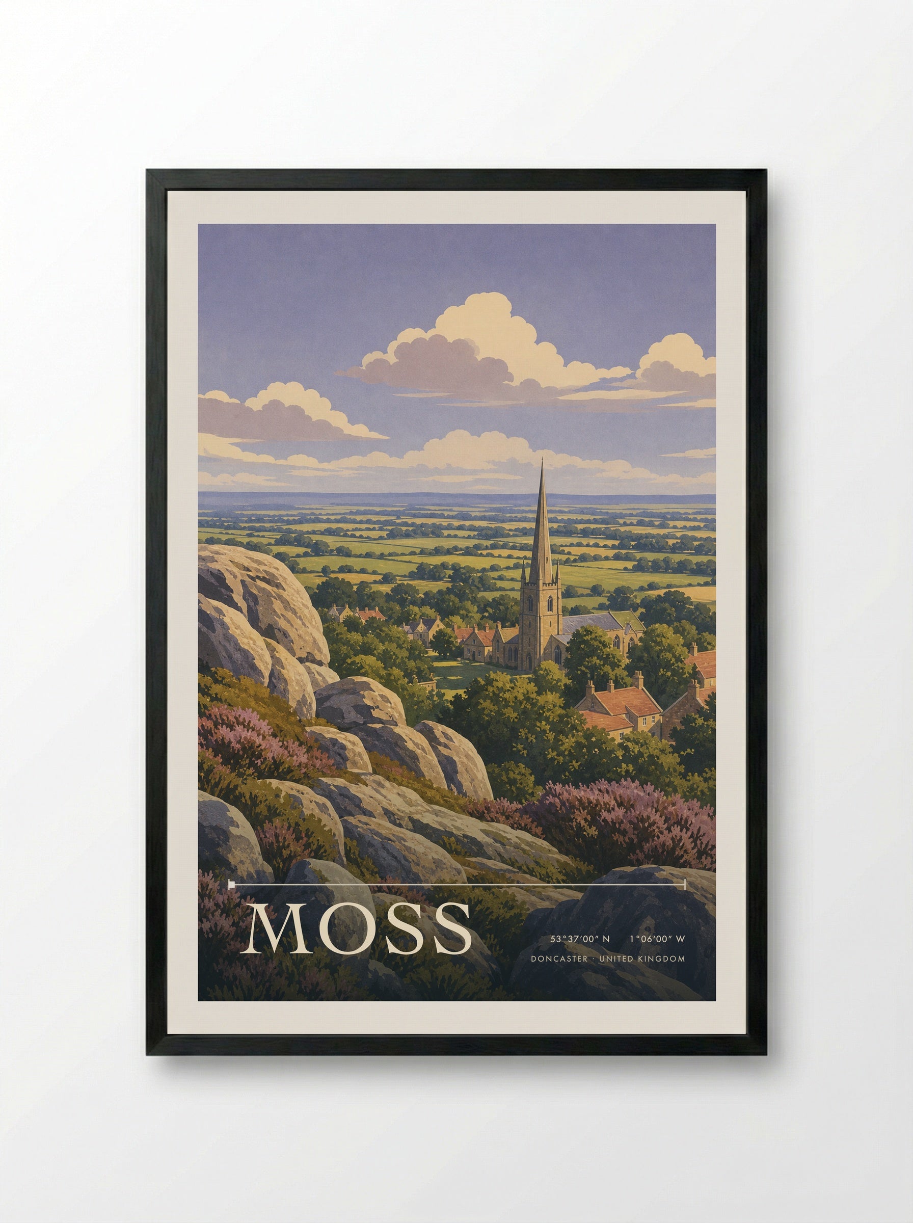 Moss Doncaster United Kingdom Travel Poster - Framed Print Black