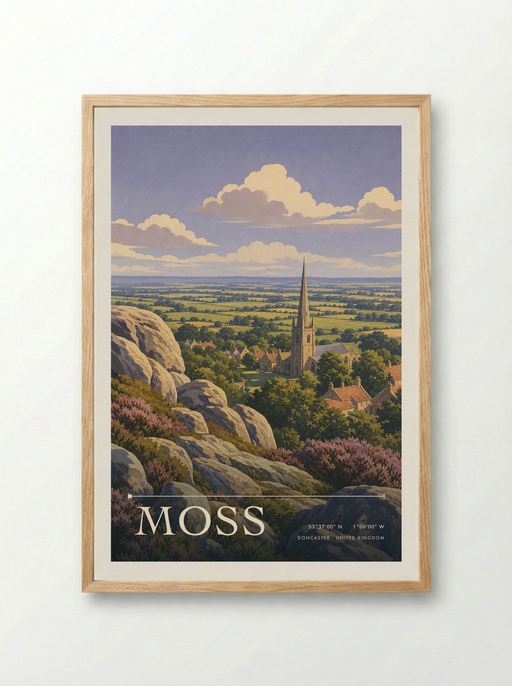 Moss Doncaster United Kingdom Travel Poster - Framed Print Wood