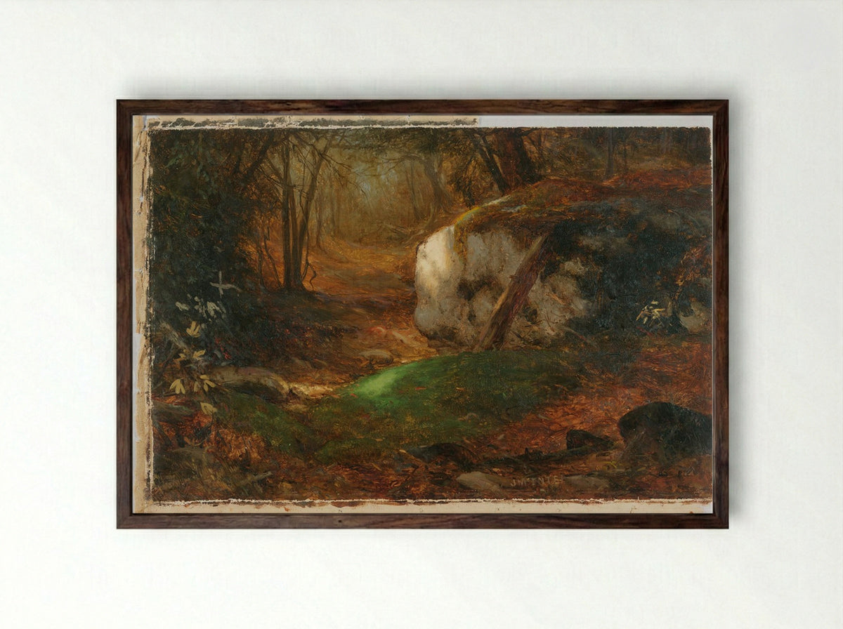 Mossy Bank - Jervis McEntee - Framed Print Dark Wood