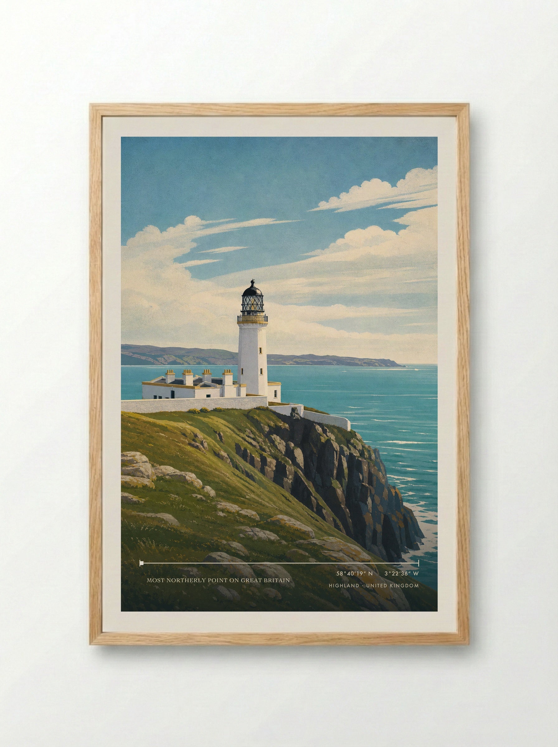 Most Northerly Point on Great Britain Highland United Kingdom Travel Poster - Framed Print Wood