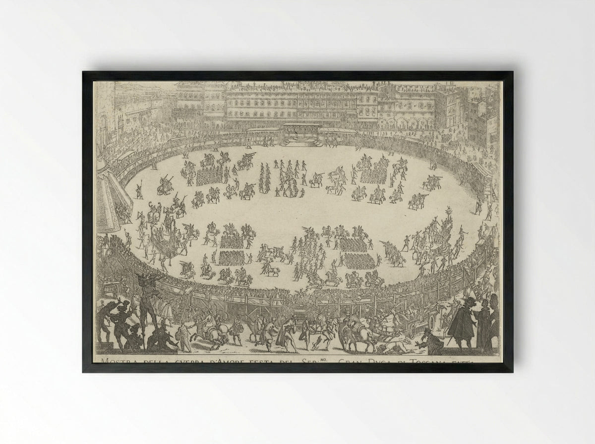 Mostra della Guerra d'Amore - Jacques Callot - Framed Print Black