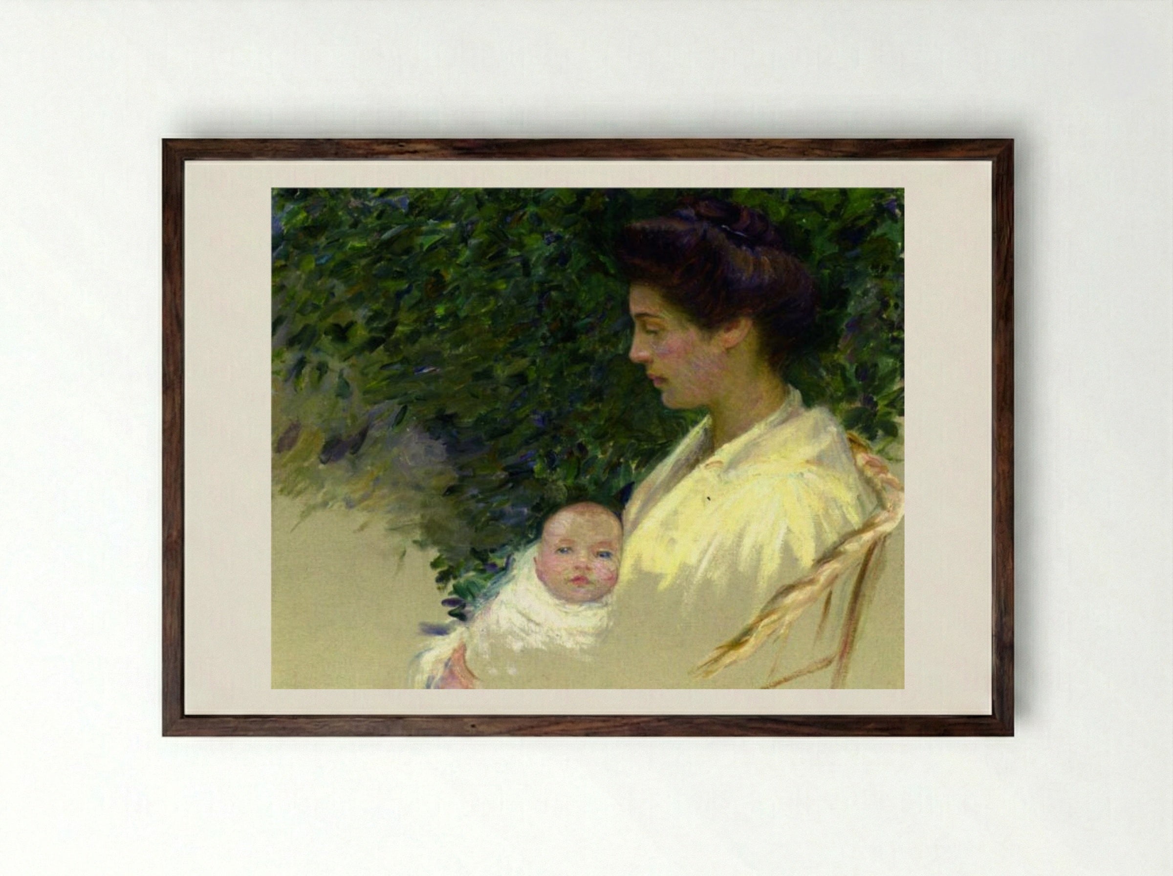 Mother and Baby (Alice Grew and Anita) - Lilla Cabot Perry - Framed Print Dark Wood