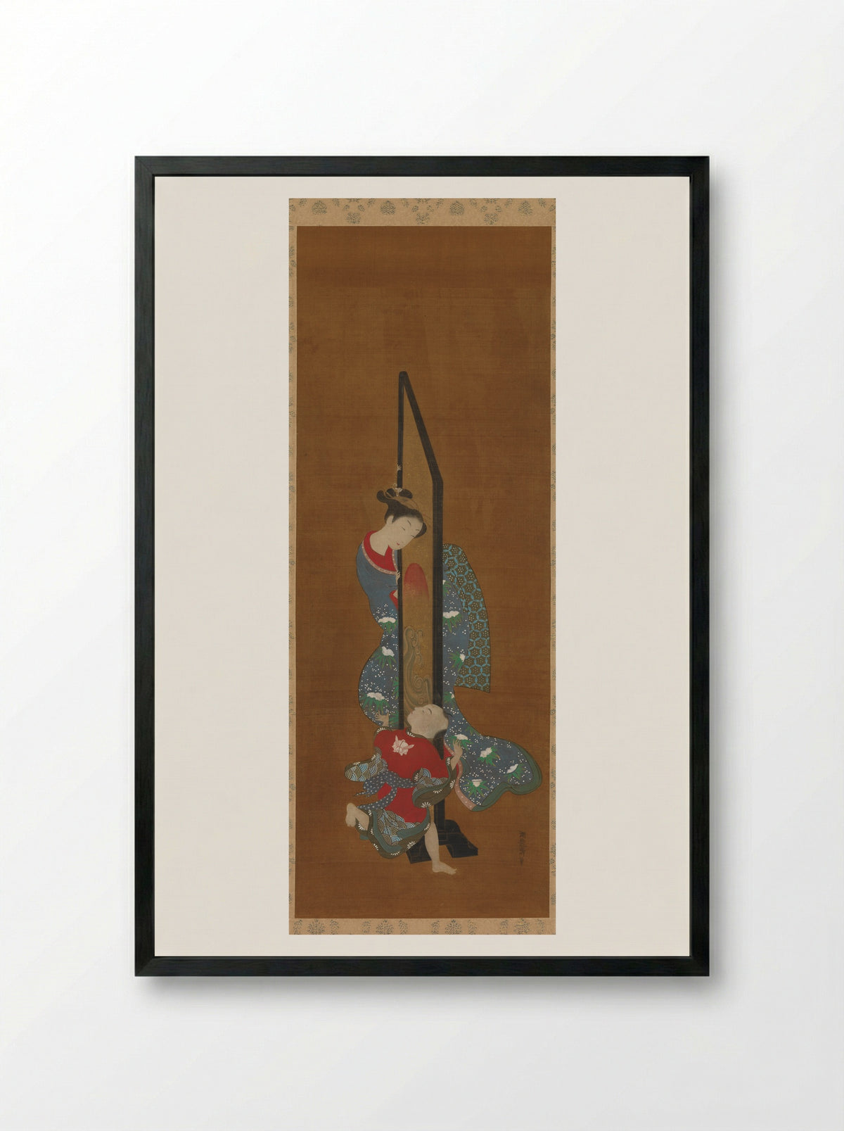 Mother and Child at Play - Isoda Koryūsai - Framed Print Black
