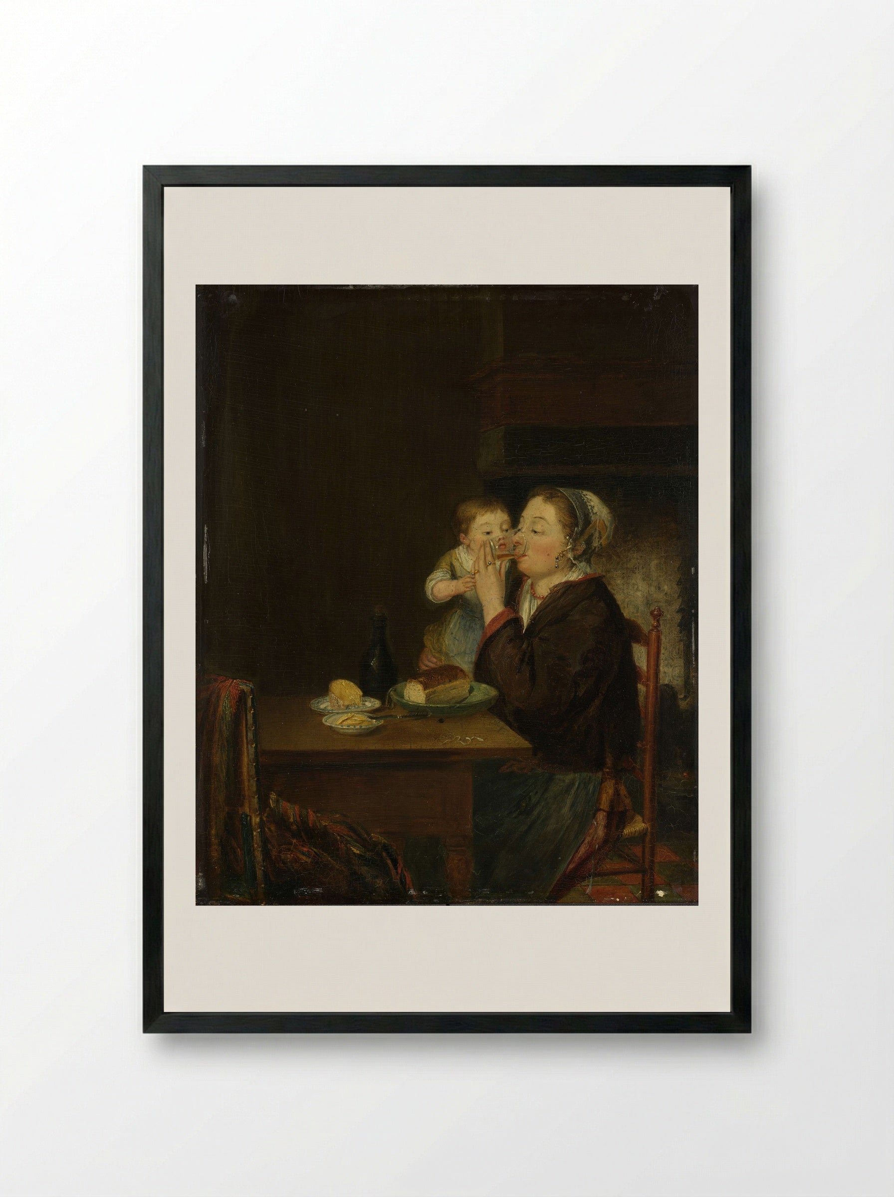 Mother and Child at the Table - Louis Bernard Coclers - Framed Print Black