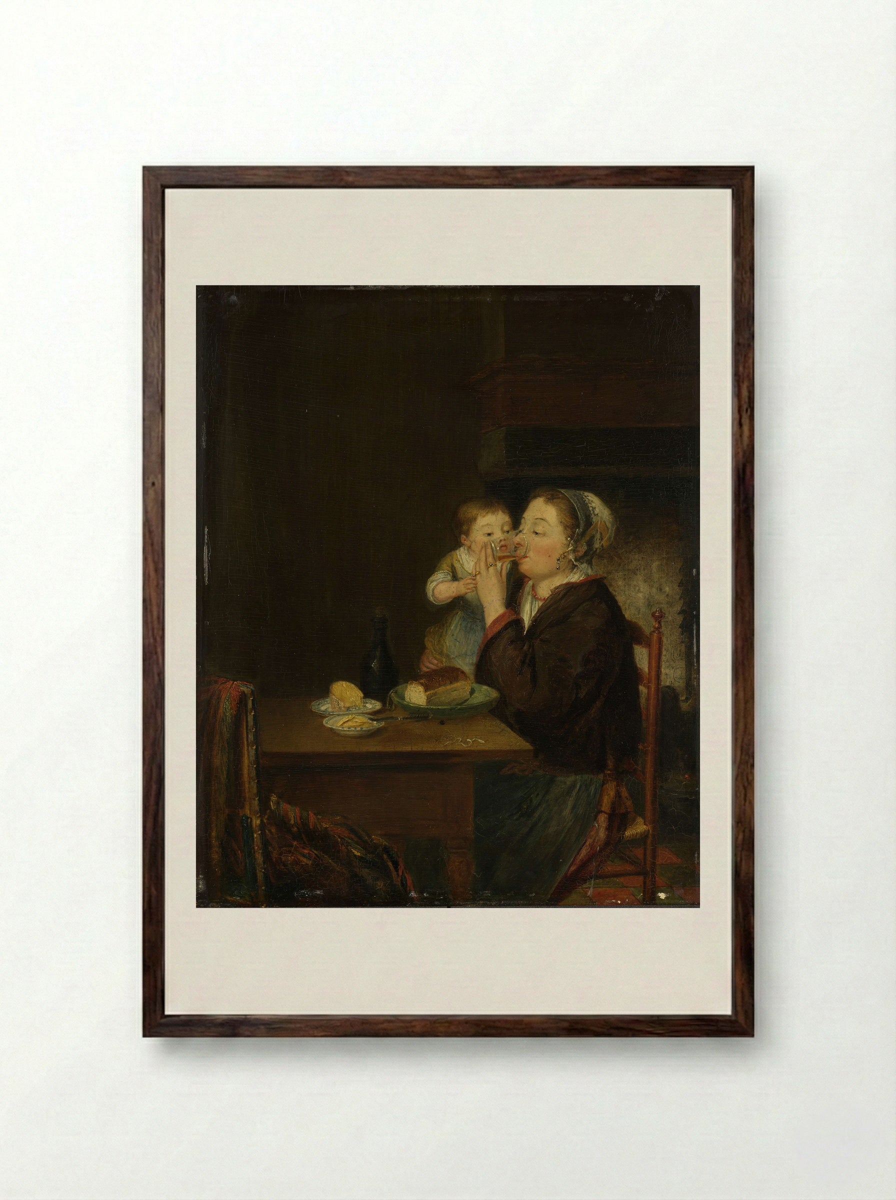 Mother and Child at the Table - Louis Bernard Coclers - Framed Print Dark Wood