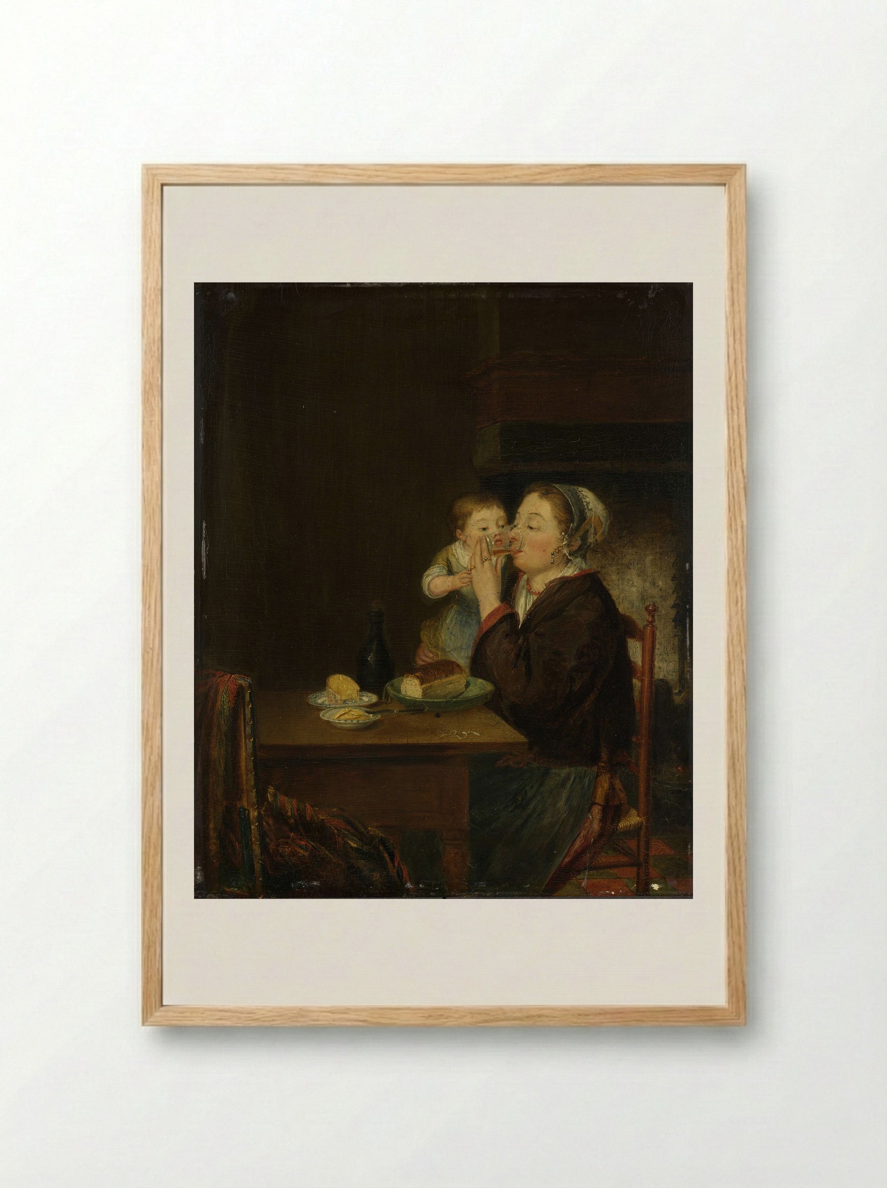 Mother and Child at the Table - Louis Bernard Coclers - Framed Print Wood